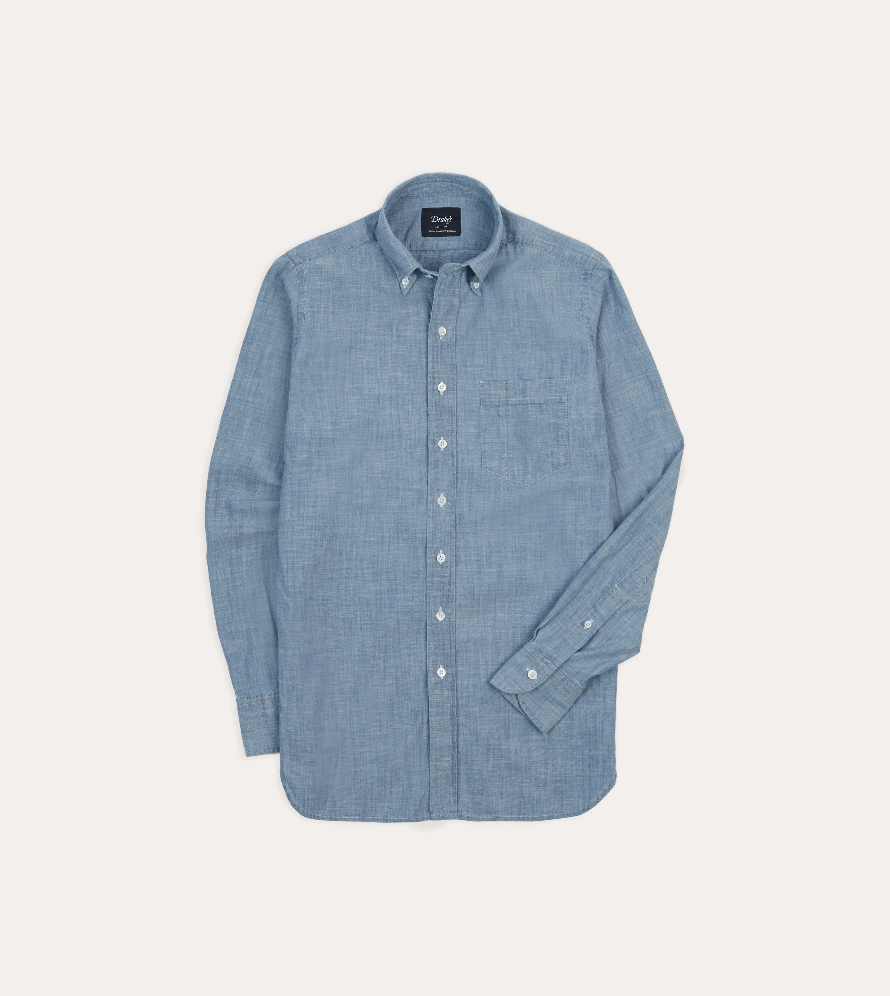 Light Blue Cotton Chambray Button-Down Shirt Eco-Friendly Fabric