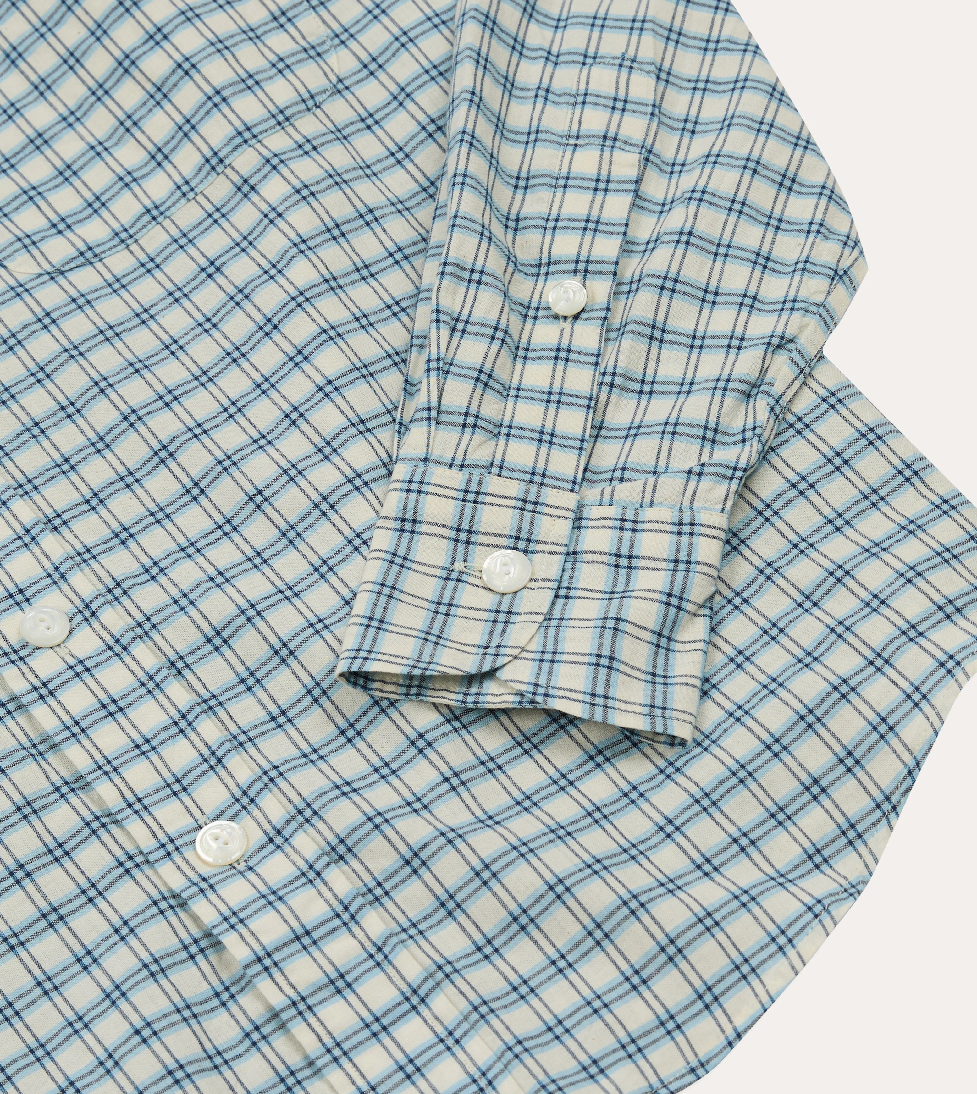 Relaxed Vibe Moisture Management Tech Blue and White Madras Check Cotton Long Point Collar Shirt
