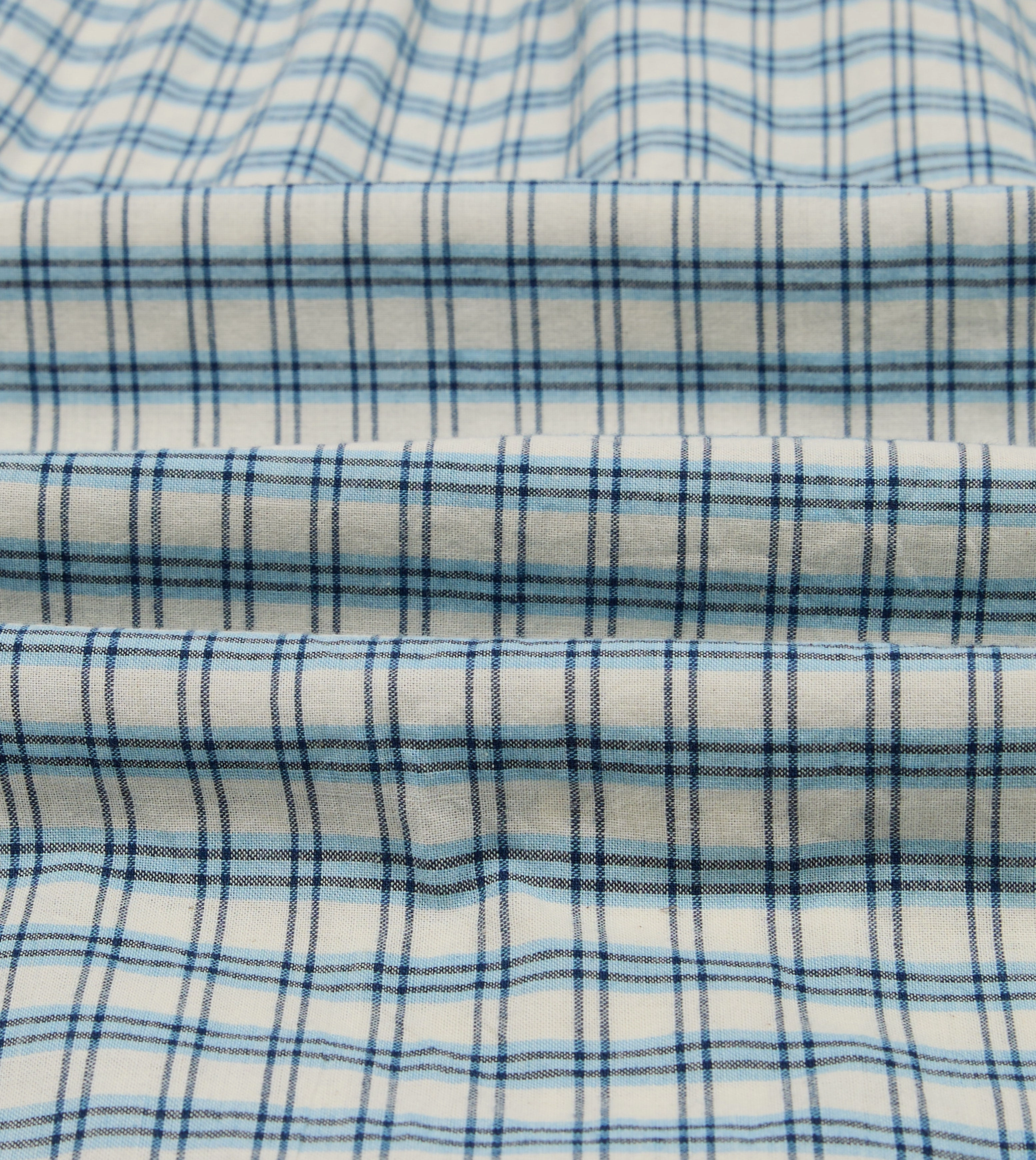 Blue and White Madras Check Cotton Long Point Collar Shirt Plus Size