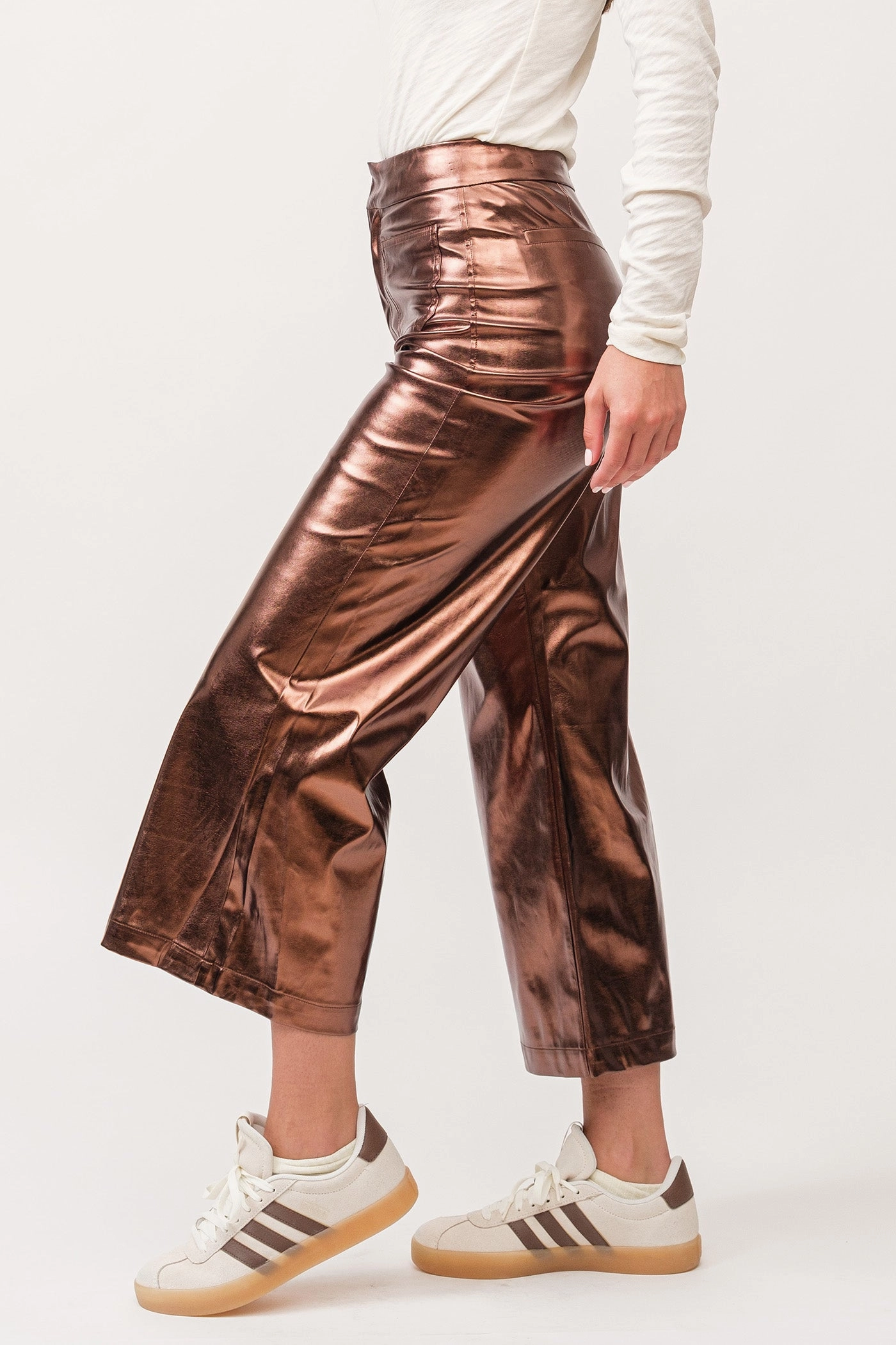 Work Friendly Casual Vibe Dear John Audrey High Rise Wide Clean Hem Cropped Pants Rust Copper Foil