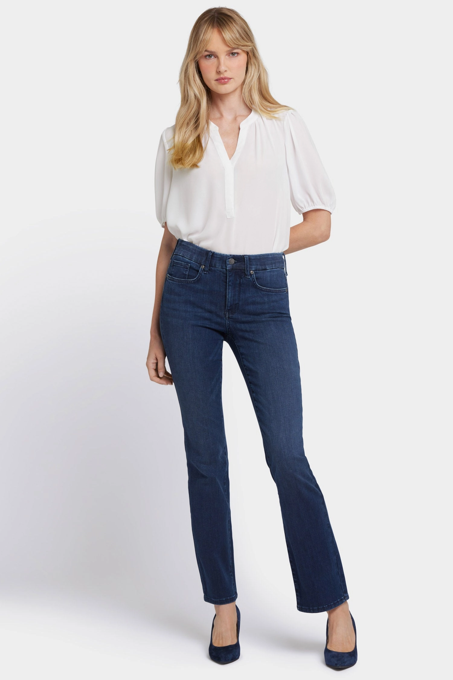 Stain Release Finish Waist-Match? Marilyn Straight Jeans In Long Inseam - Basin