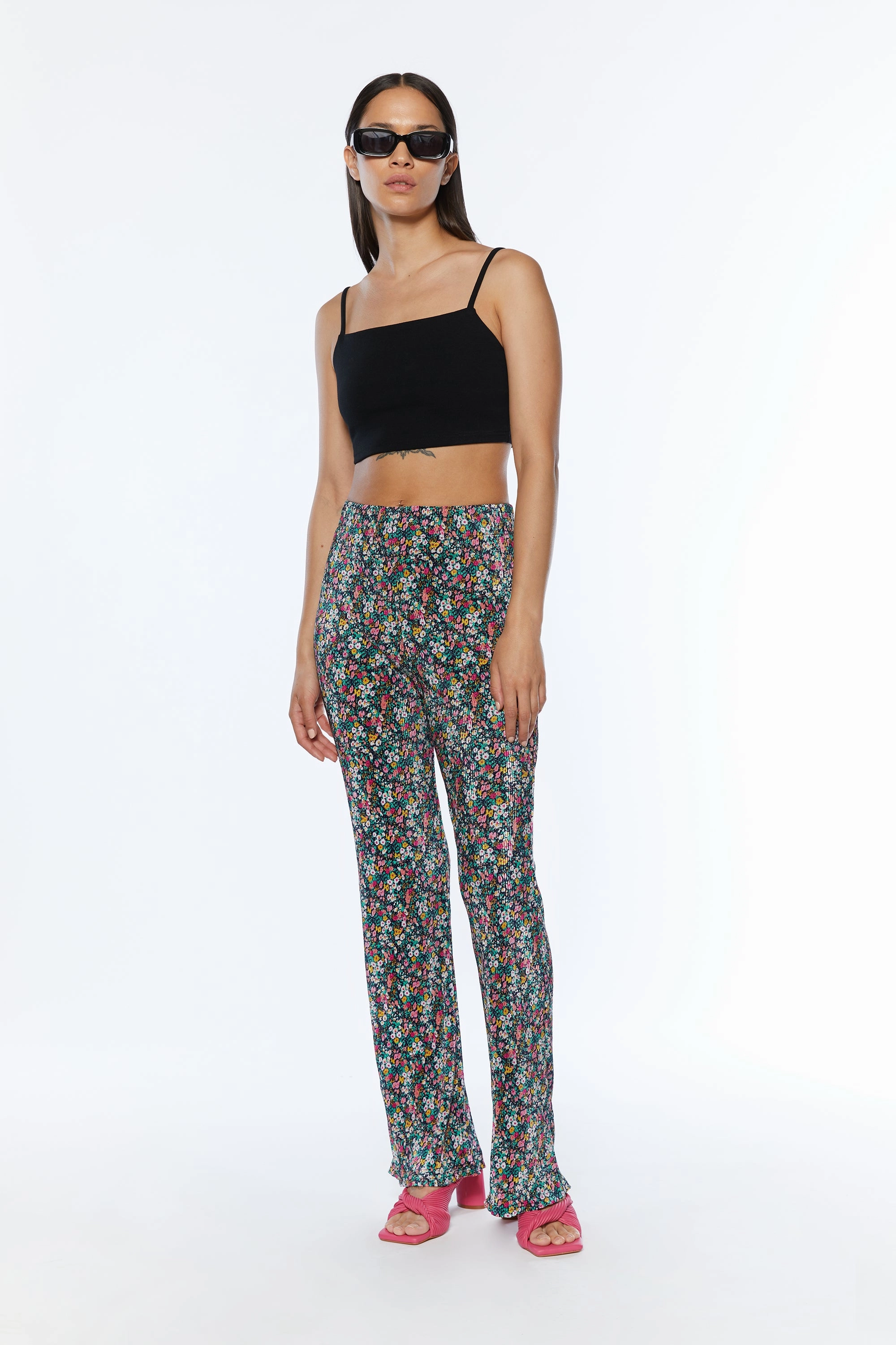 PLEATED FLORAL PANT Movement Comfort No Iron