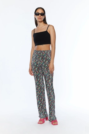 PLEATED FLORAL PANT Movement Comfort No Iron