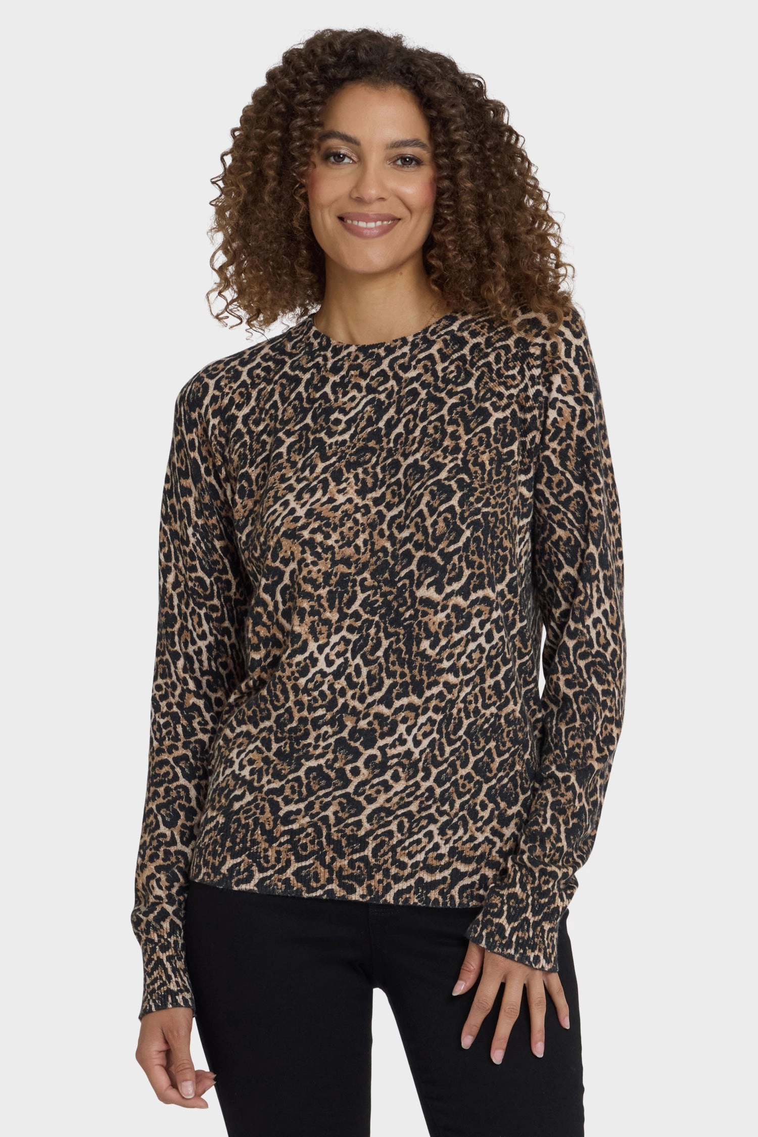 Cheetah Crewneck Sweater - Onyx Cheetah Biodegradable Fiber Options Cozy Hug