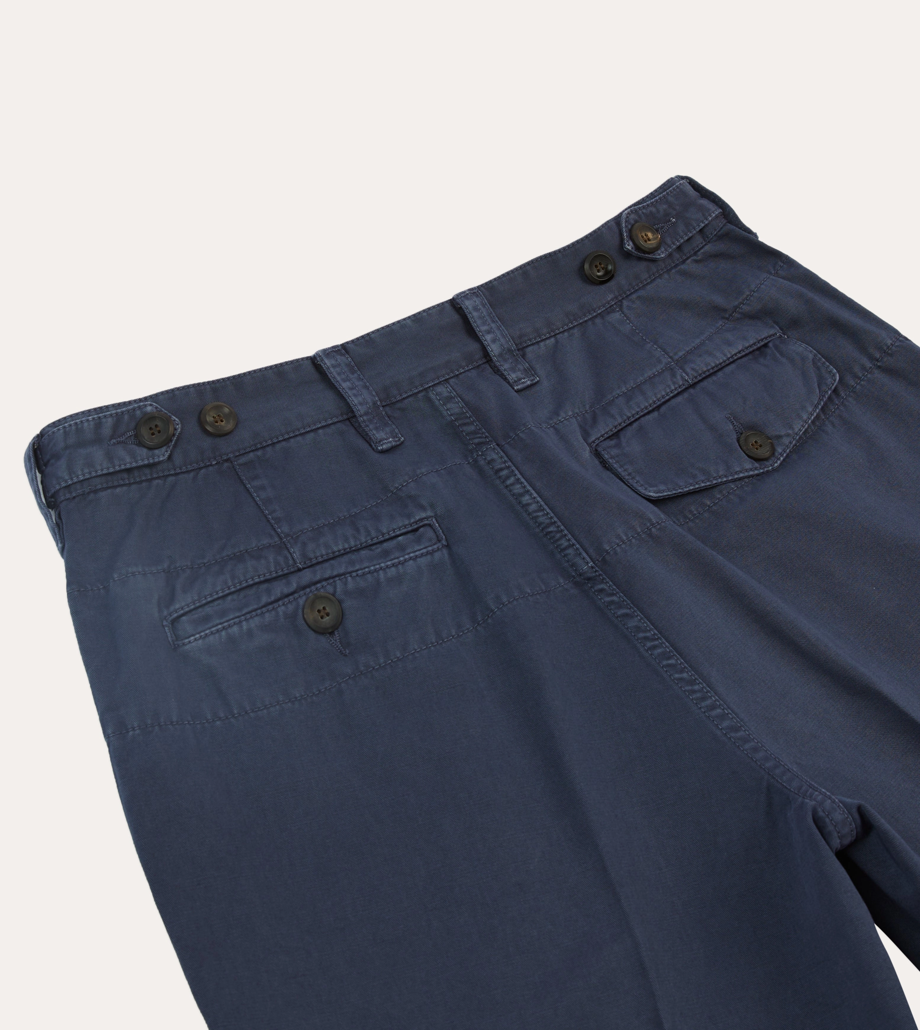 Washed Navy Cotton Twill Single-Pleat Shorts Cargo Pockets