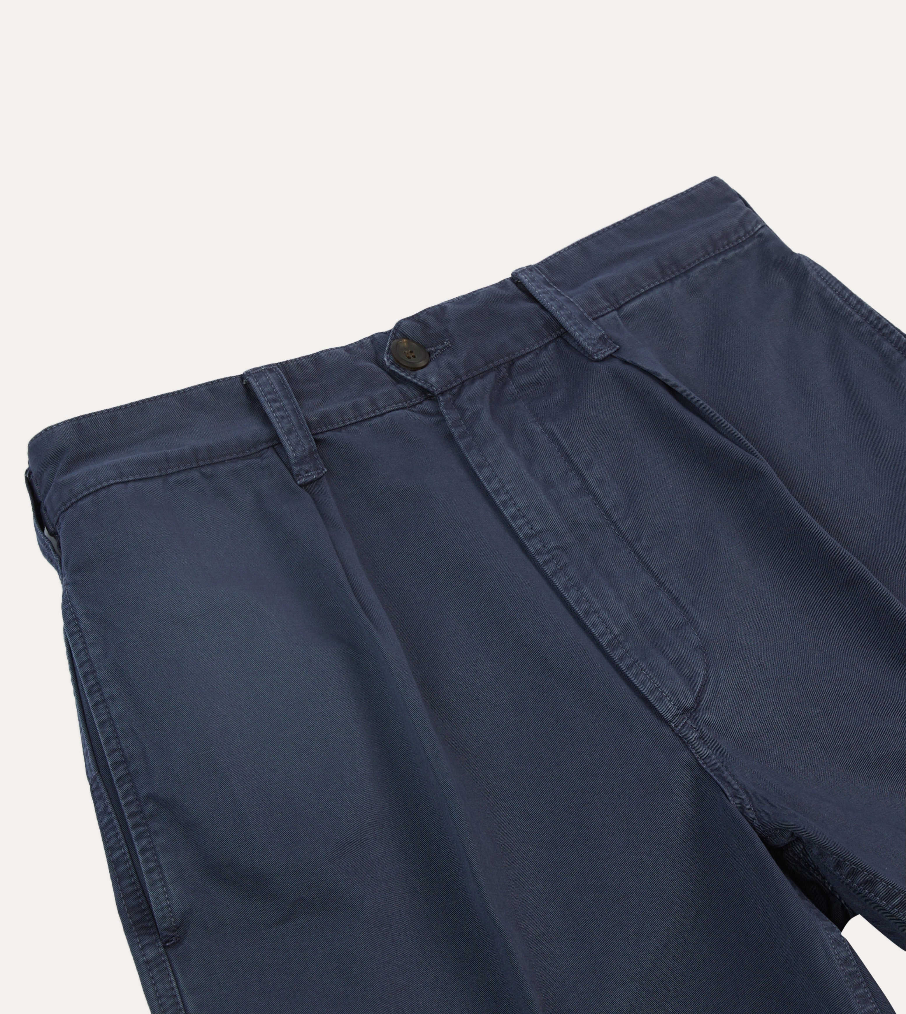 Washed Navy Cotton Twill Single-Pleat Shorts All Day Fit