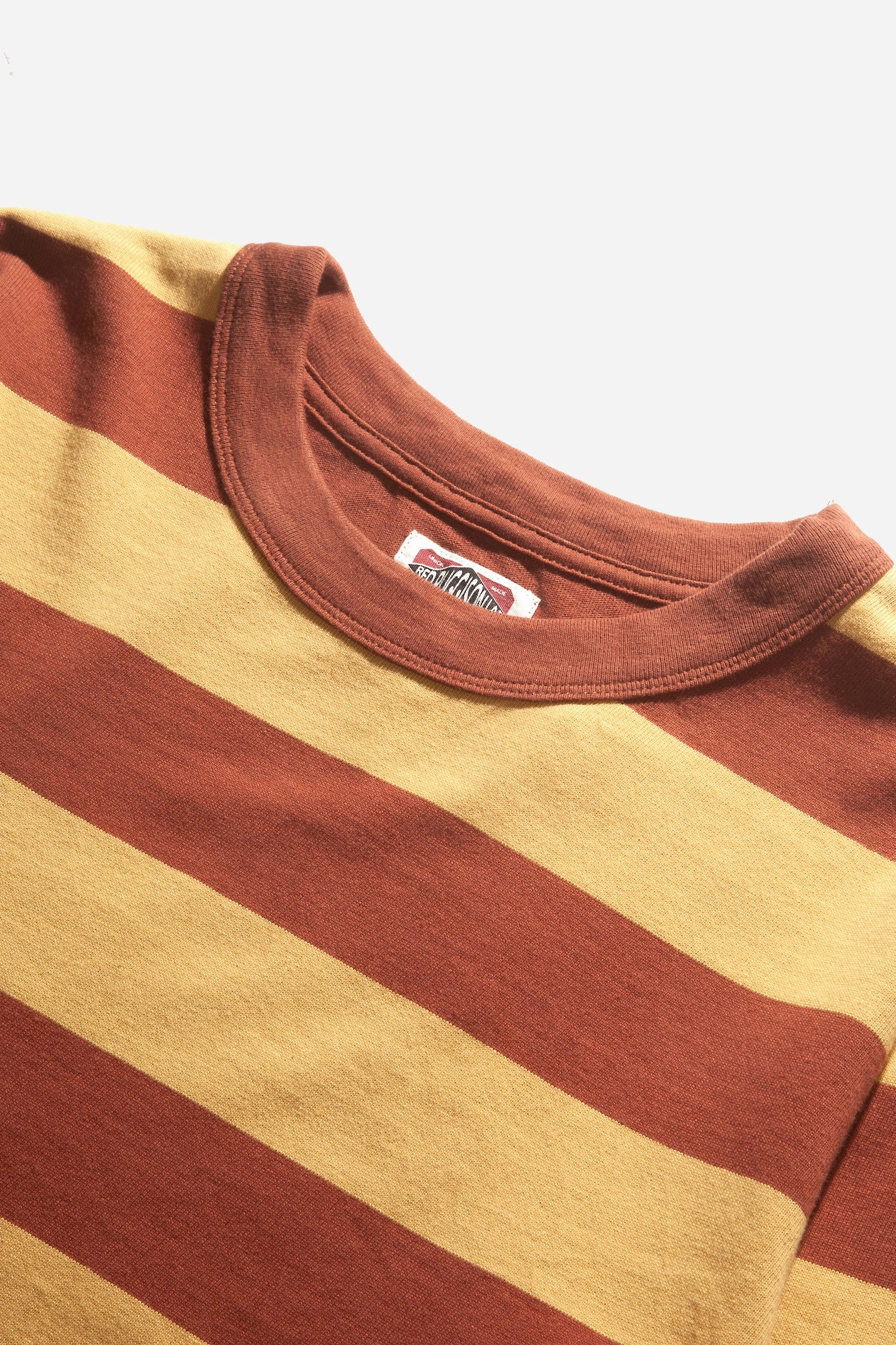 Red Ruggison - Border Long Sleeve T-Shirt - Yellow/Brown V neck Casual and Soft