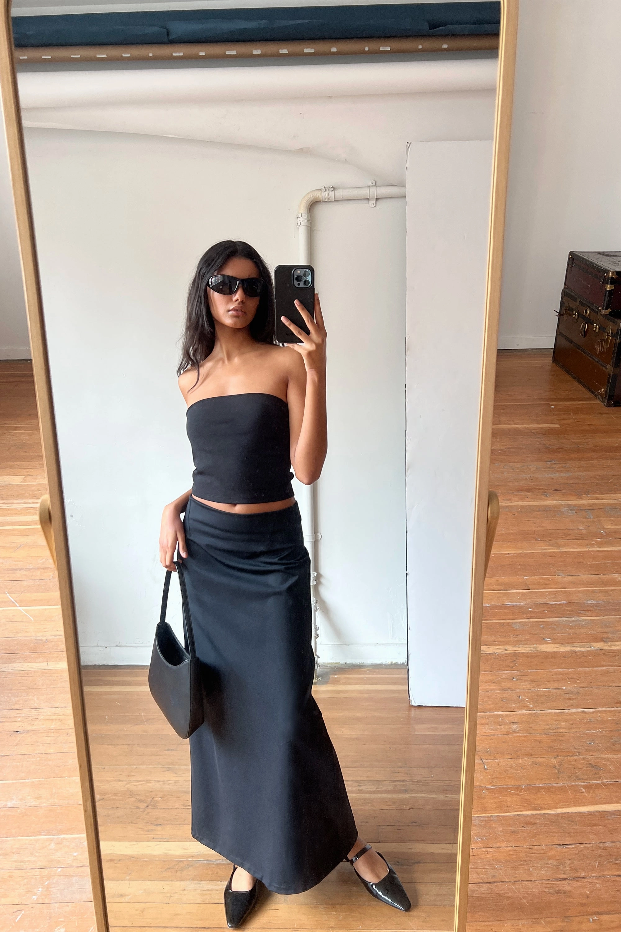 Flared hem music concert MAXI SKIRT WITH BACK SLIT