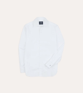 Effortless Comfort Minimal Look White Cotton Bib Front Dinner Shirt