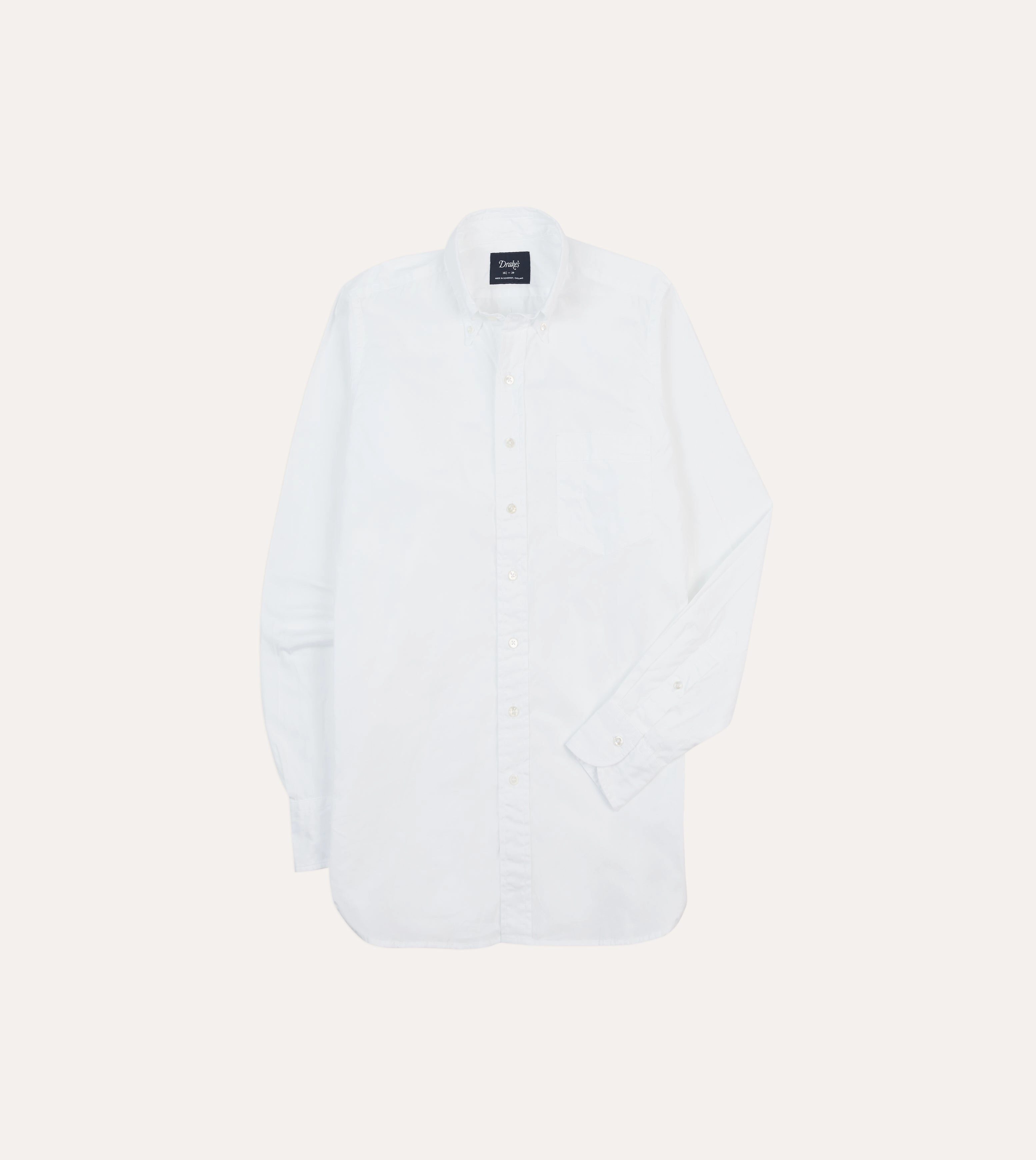 Neutral Toned Stitching Thermal Regulation Fabric White Cotton Pocket Poplin Button-Down Shirt