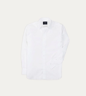 White Cotton Poplin Long Point Collar Shirt Tailored Cut