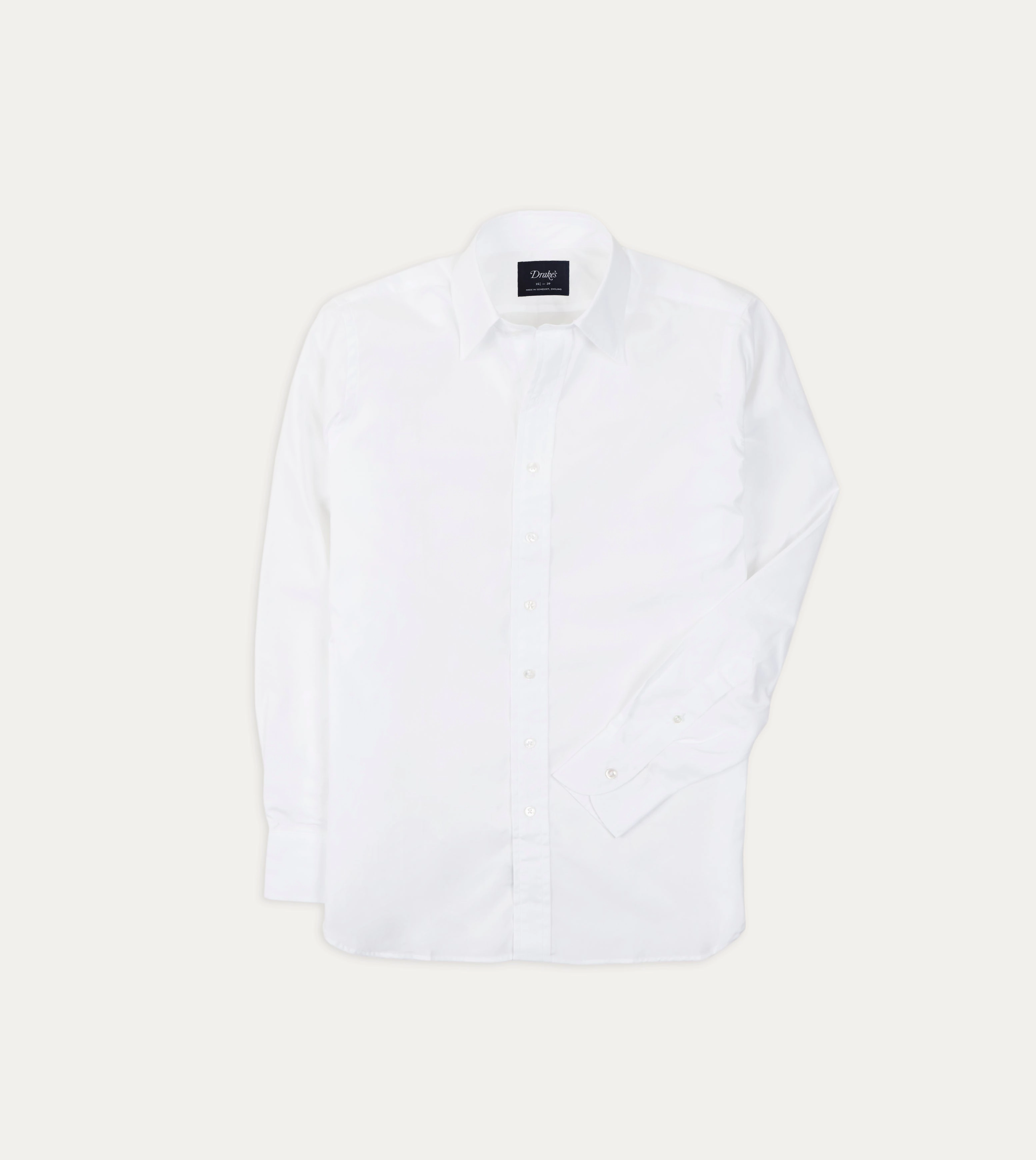 White Cotton Poplin Long Point Collar Shirt Tailored Cut