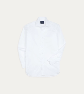 White Cotton Spread Collar Poplin Shirt Water Repellent Finish Relaxed Style