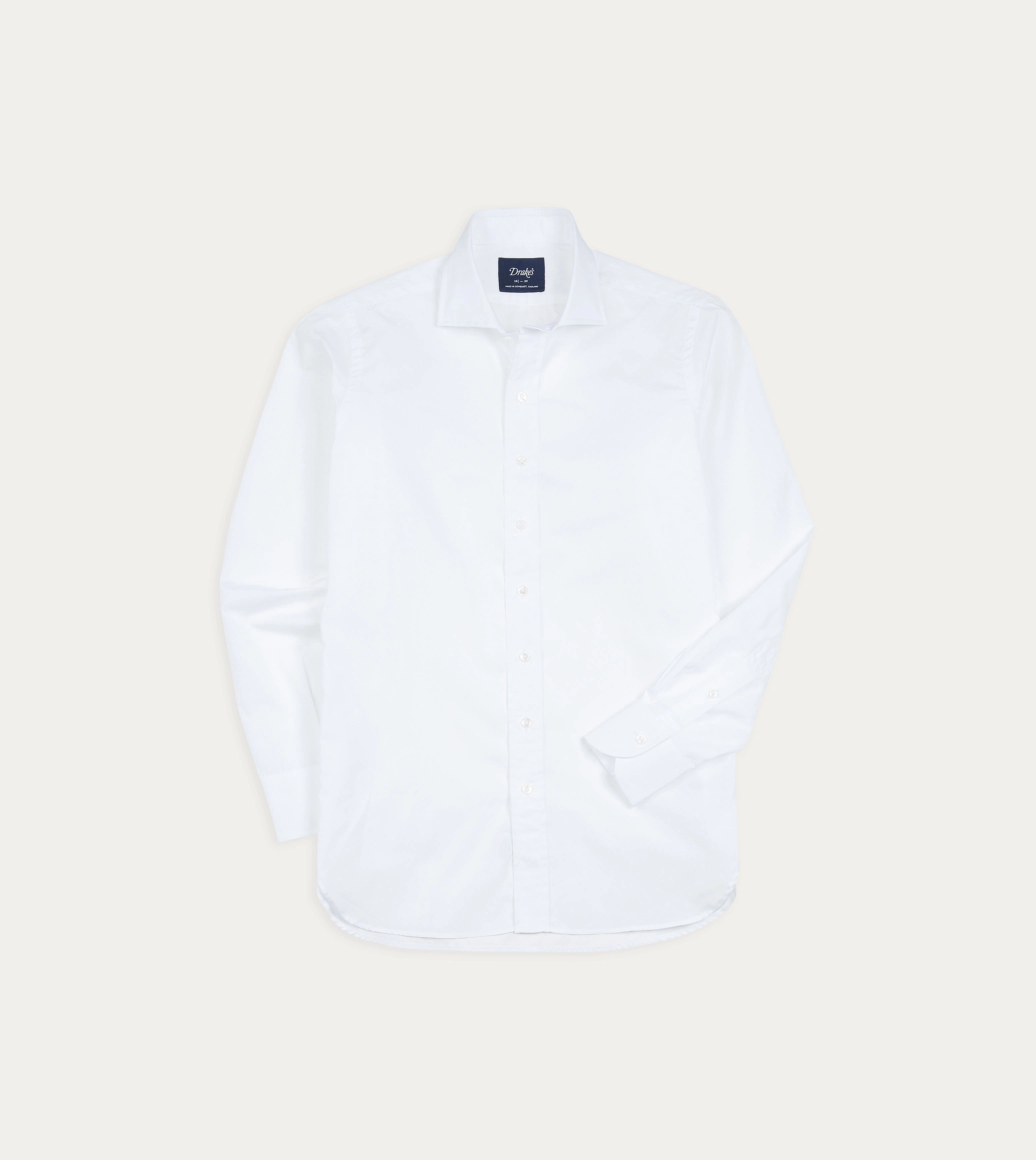 White Cotton Spread Collar Poplin Shirt Water Repellent Finish Relaxed Style