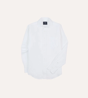White Linen Spread Collar Shirt Denim Blend Breathable Comfort