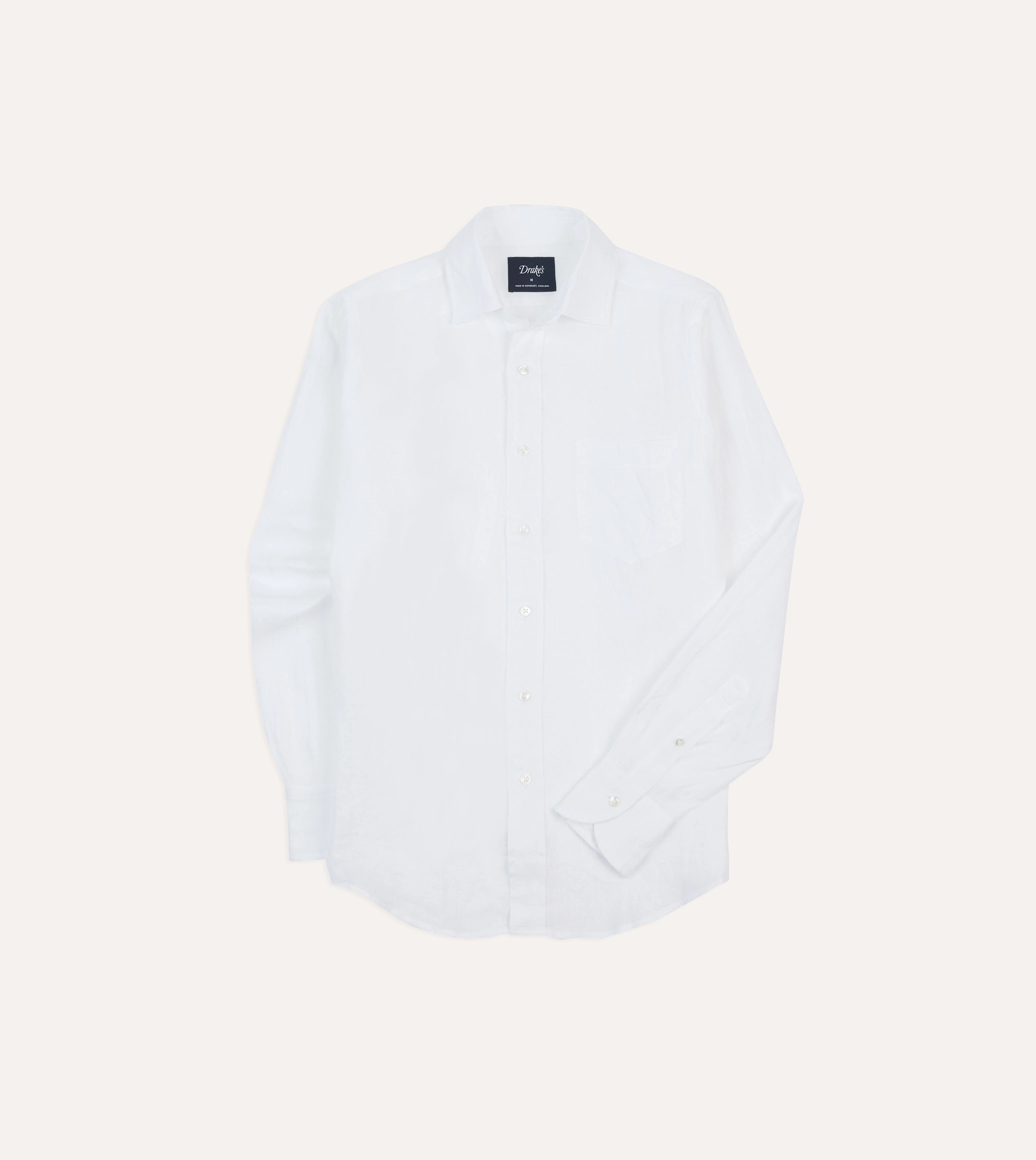 White Linen Spread Collar Shirt Denim Blend Breathable Comfort