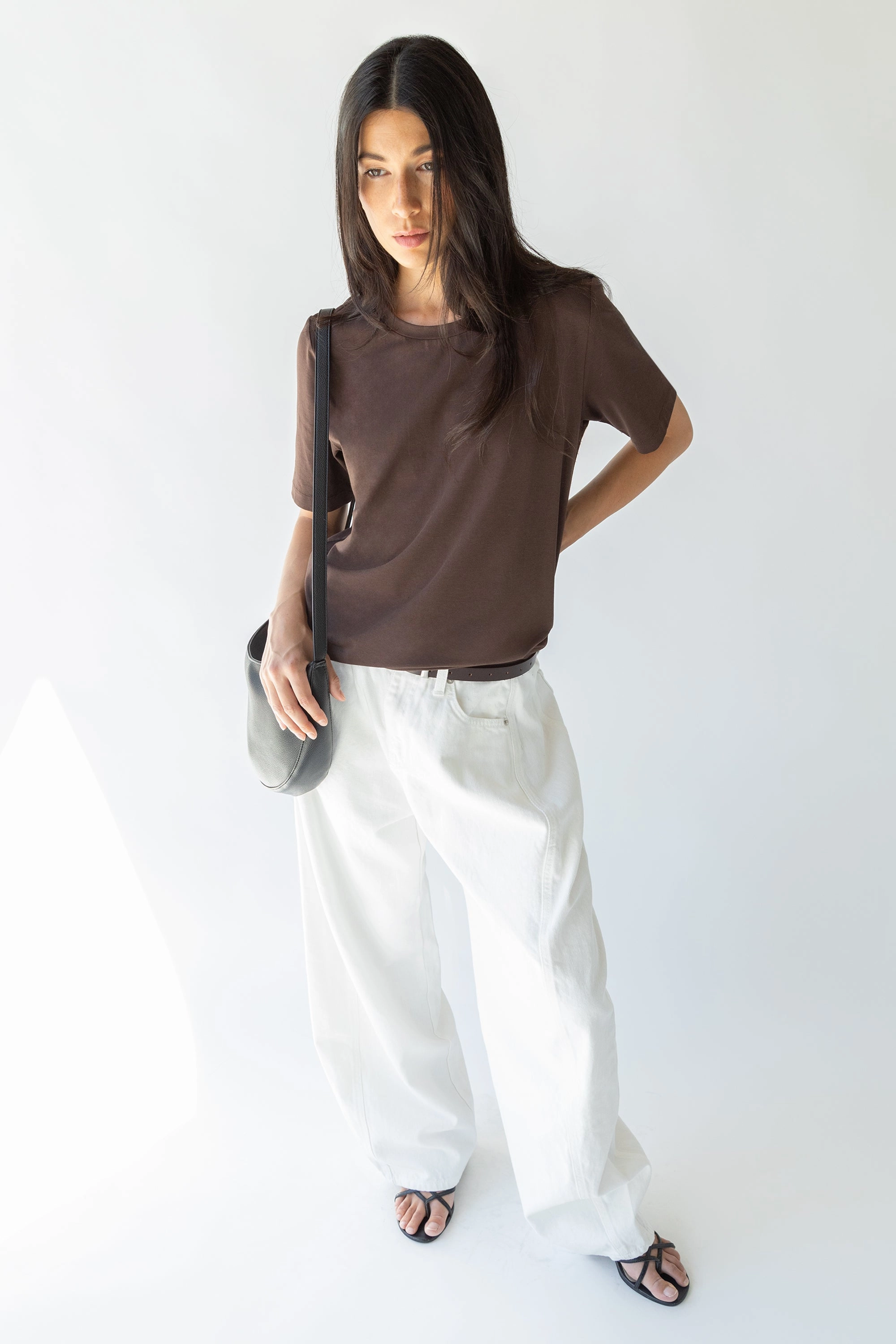 WHITE WIDE LEG PANTS WITH TAPER Adjustable loop