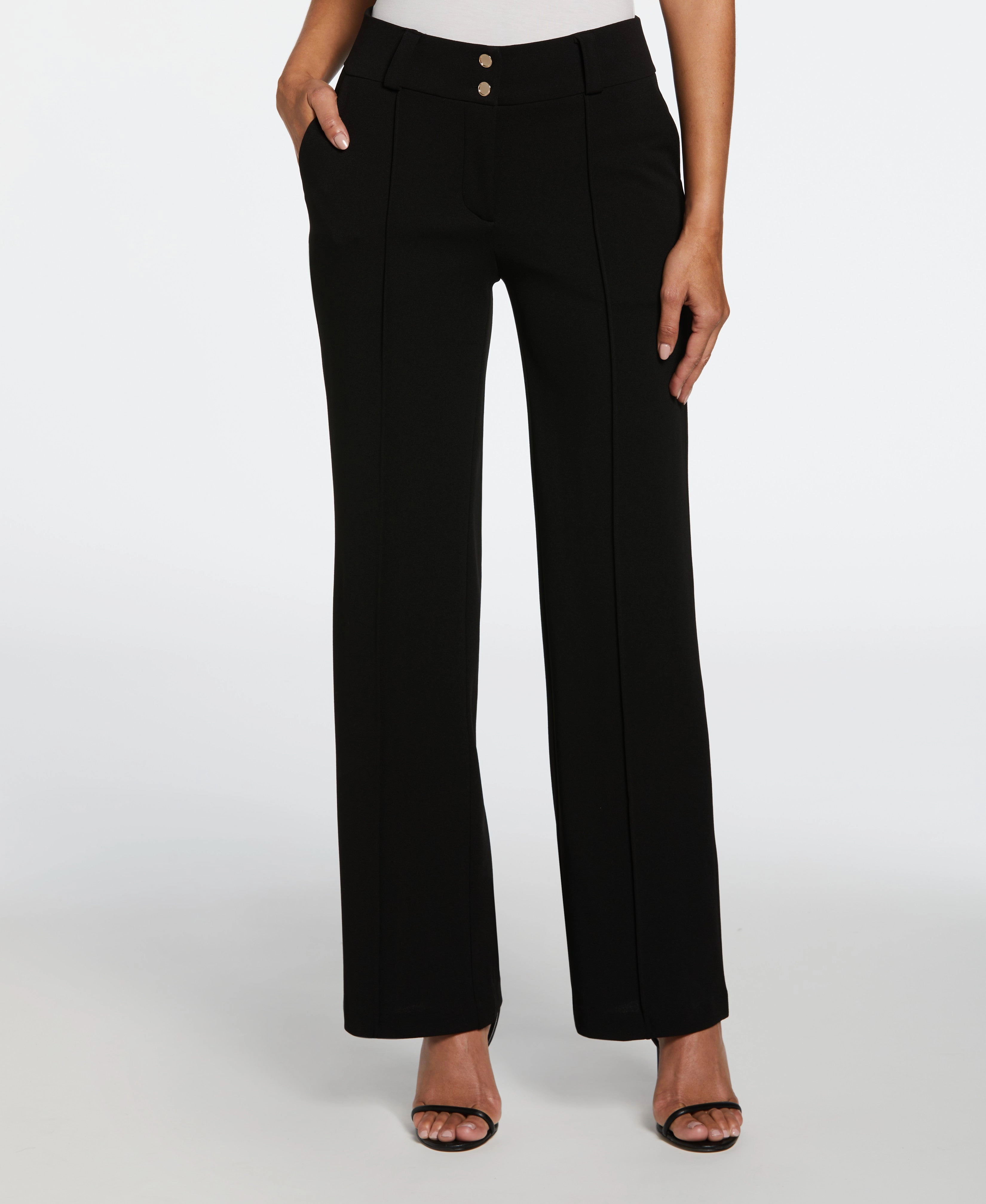 Stylish Knit Layer Wide Waistband Wide Leg Pant