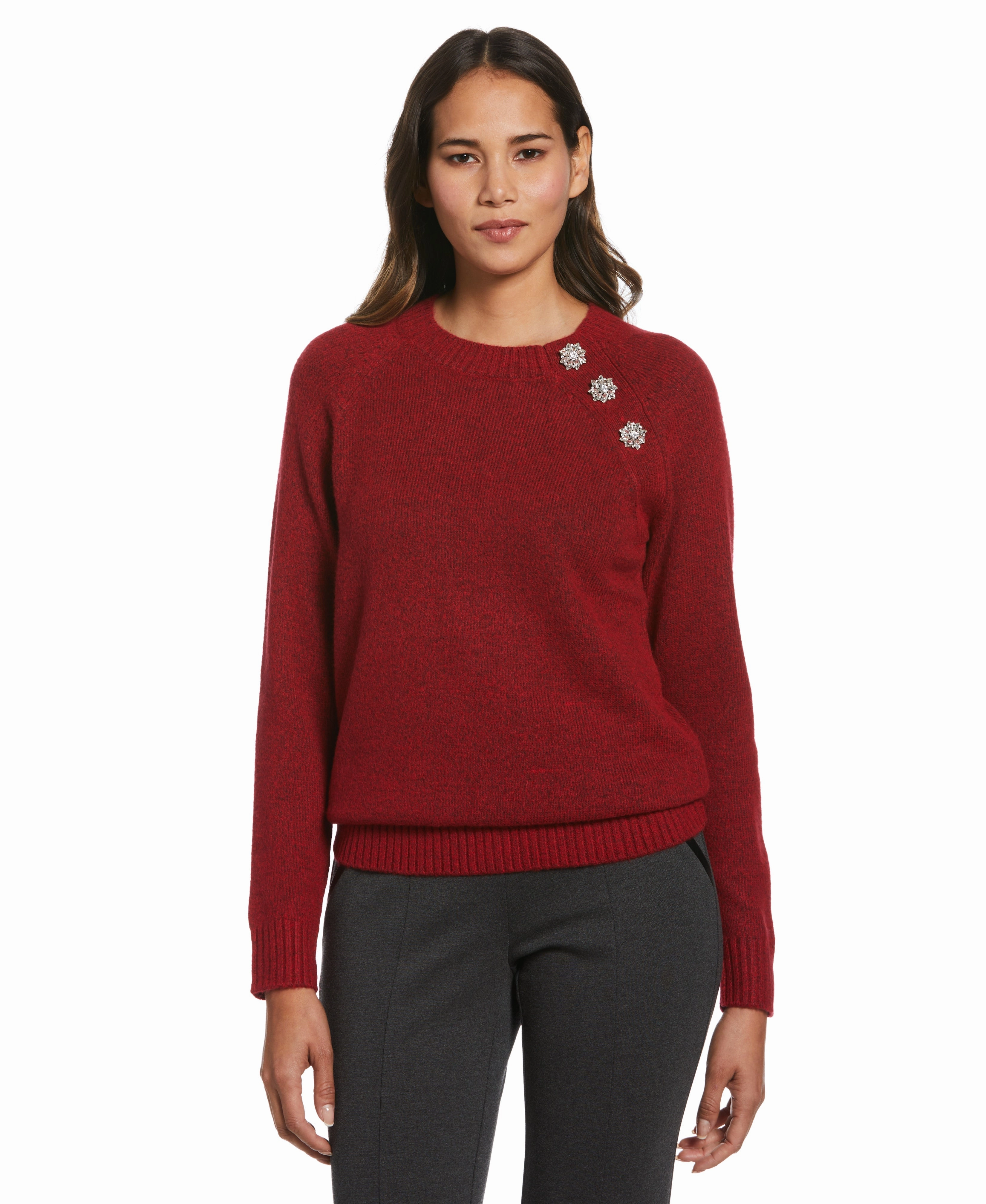 Layered Comfort Light Flex Button Trim Sweater