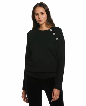 Button Trim Sweater All Purpose Wear Slim Waist