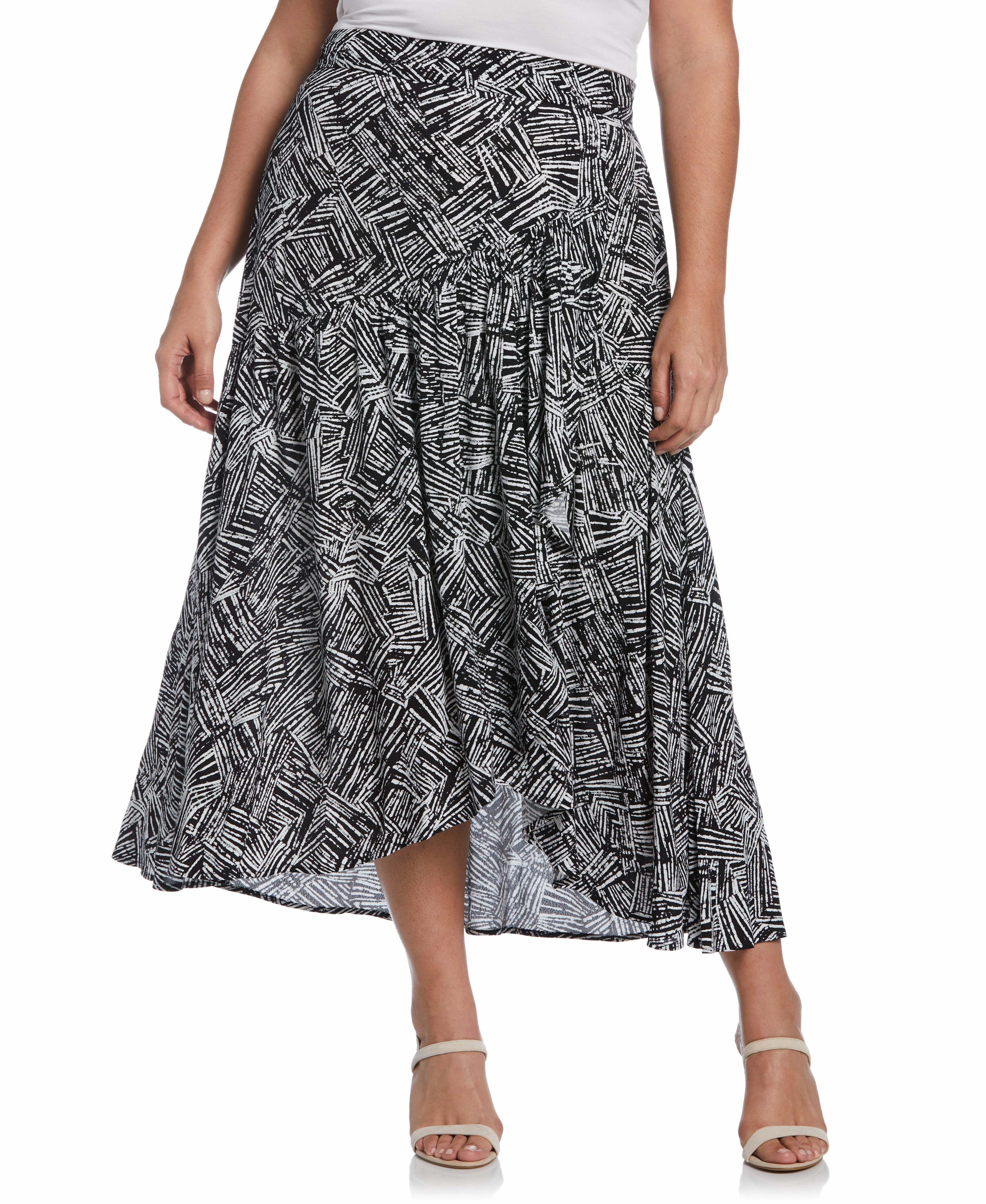 Printed Crepe Faux Wrap Skirt Comfort Stretch Fit