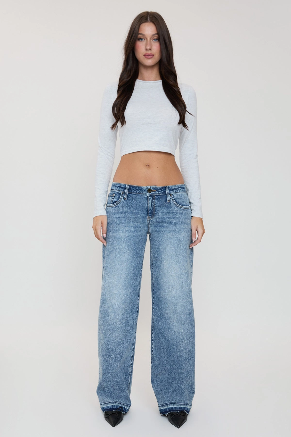 Sandblasted Details Women's Britney Release Hem Straight Leg Jeans