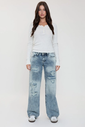 Comfy Wear Beach Day Minimalist Style Youth Style Women's Low Rise Wide Leg Rigid Jeans