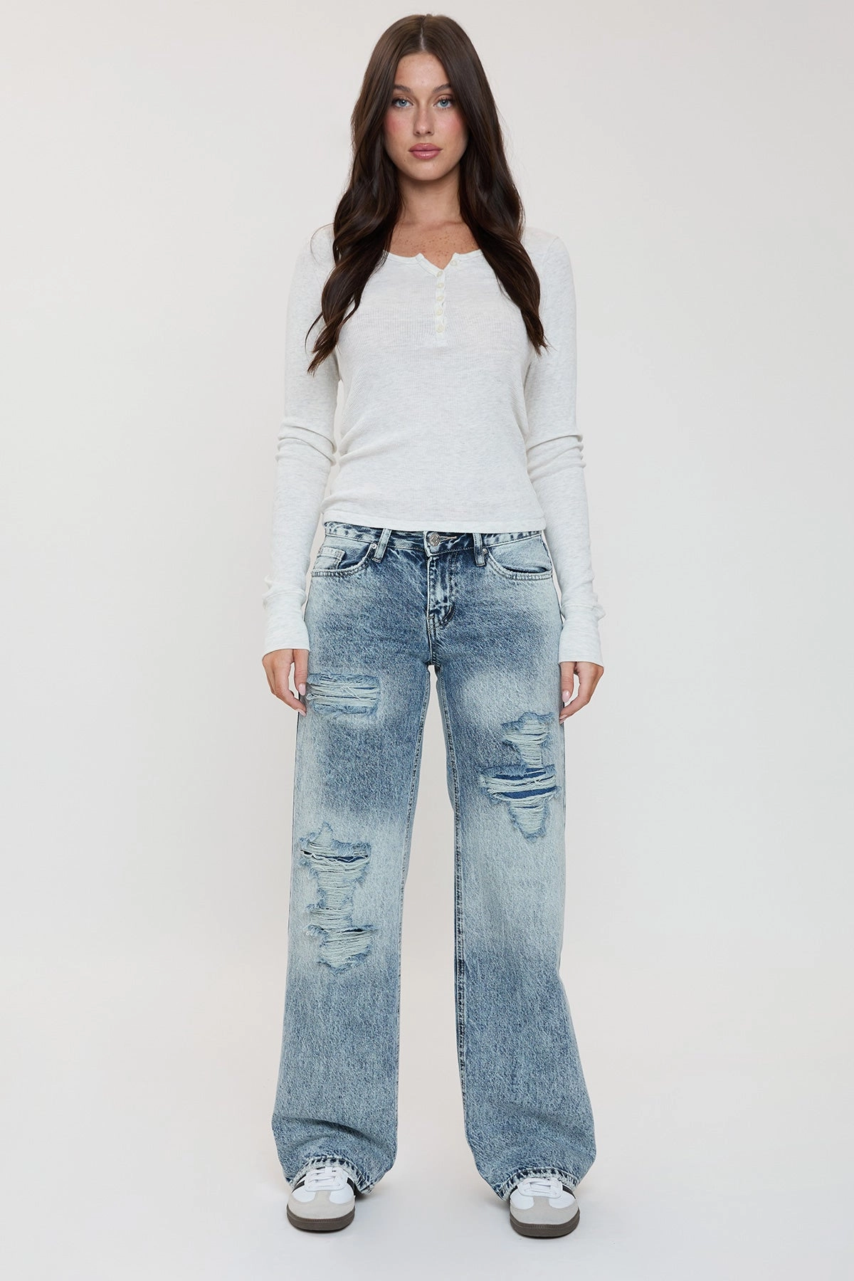 Women's Low Rise Wide Leg Rigid Jeans Effortless Clothing Textured Yarn Blends