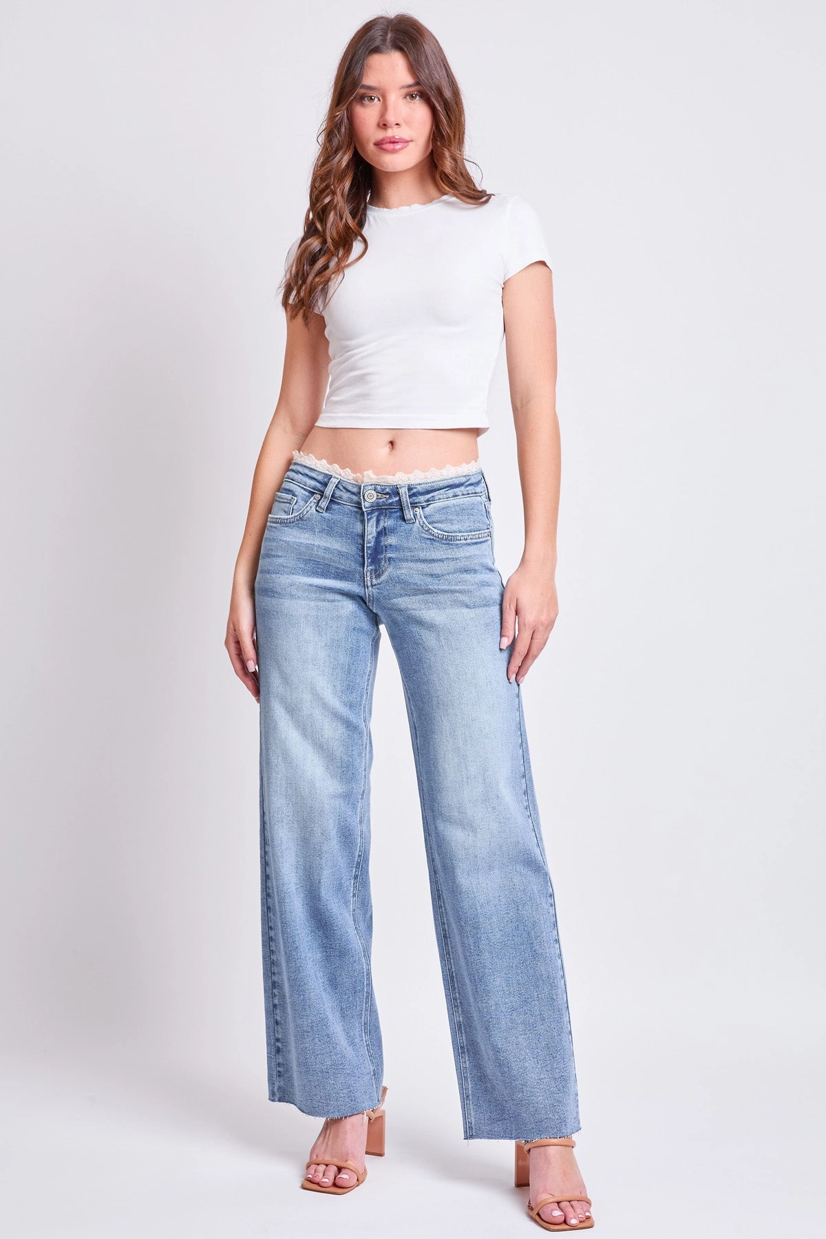 Women's Luxe Lace Trim Wide Leg Jeans All Around