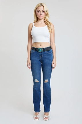 Women's Mid Rise Belted Bootcut Jeans Active Outfit