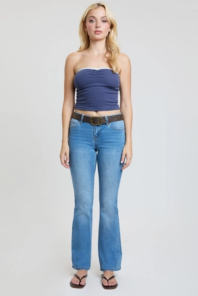 Everyday Favorite Shopping Day High Quality Weekend Style Women's Mid Rise Belted Bootcut Jeans