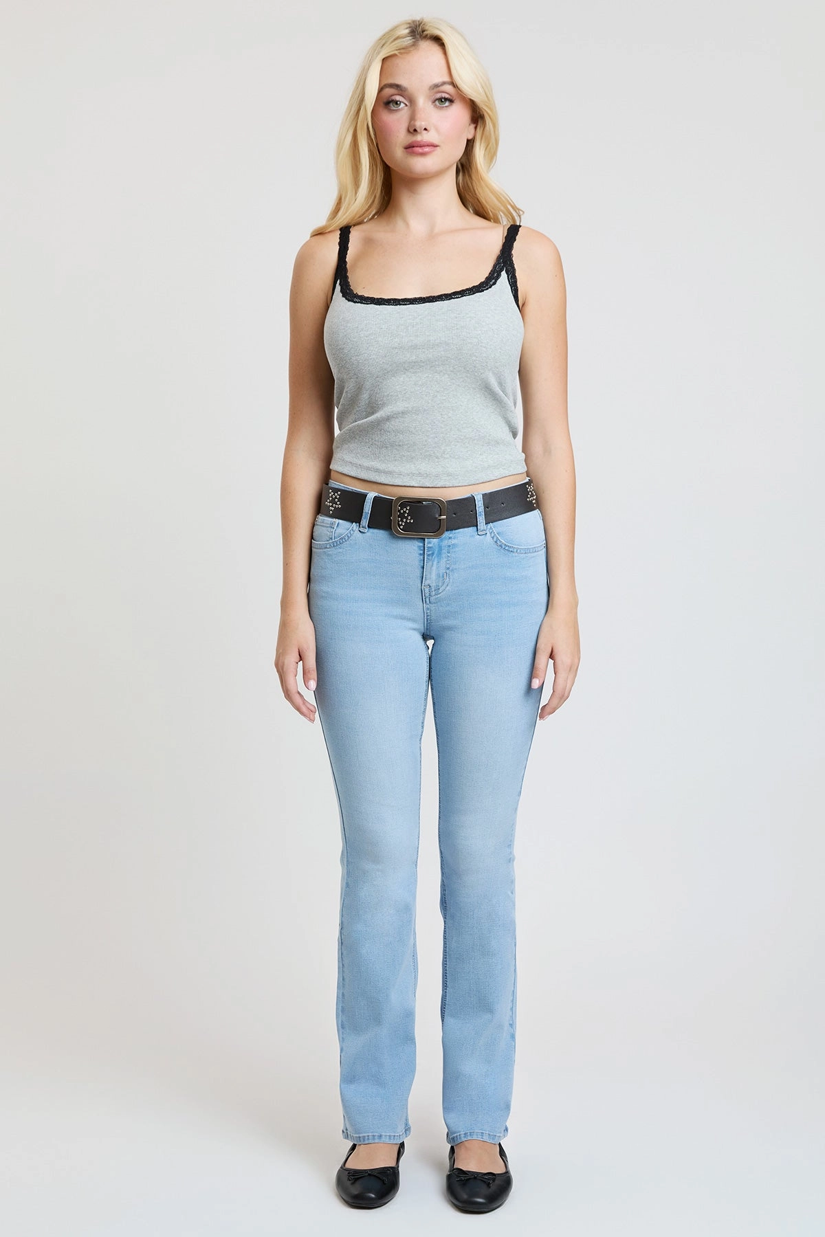 Streetwear Fan Premium Tailored Appearance Women's Mid Rise Belted Bootcut Jeans