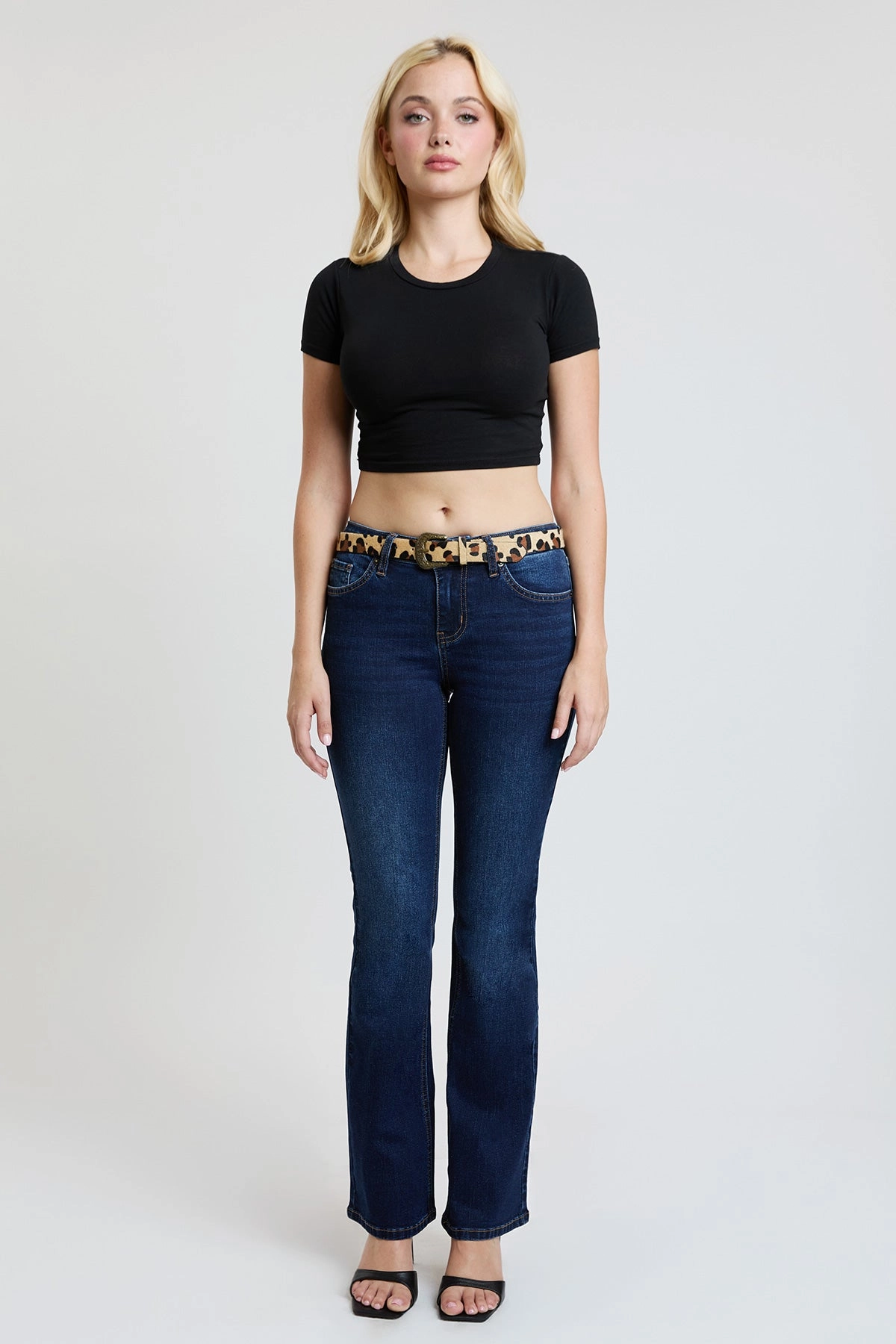 Women's Mid Rise Belted Bootcut Jeans Outerwear Friendly