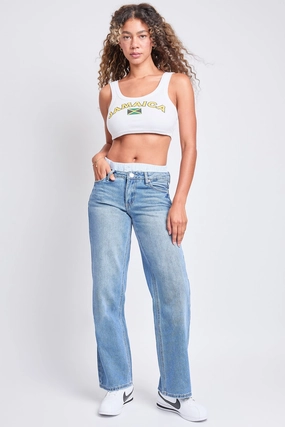 Women's Mid Rise Relax Fit Wide Leg Boxer Jeans Modern Minimalist Creative Look Home Comfort Lightweight Feel