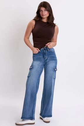 Women's Skater Cargo Wide Leg Jeans Denim Foundation Piece Casual Friday Durable Athlete Fit