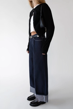 DARK BLUE HIGH-RISE CUFFED JEAN ElasticWaist LightweightWeave