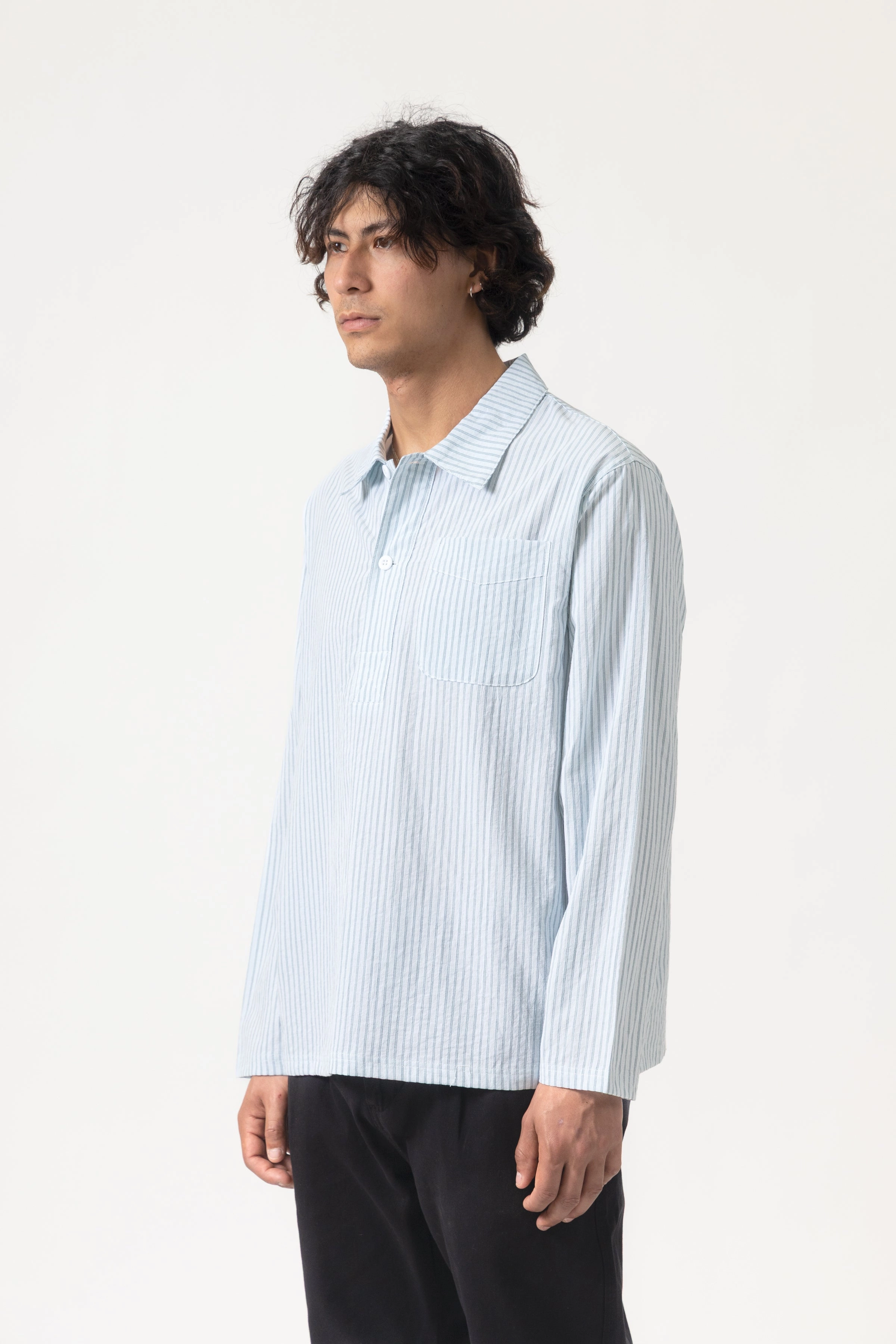 All-Weather Ready Classic Wardrobe Wrinkle-Free Blacksmith - Striped Two Button Popover - Green