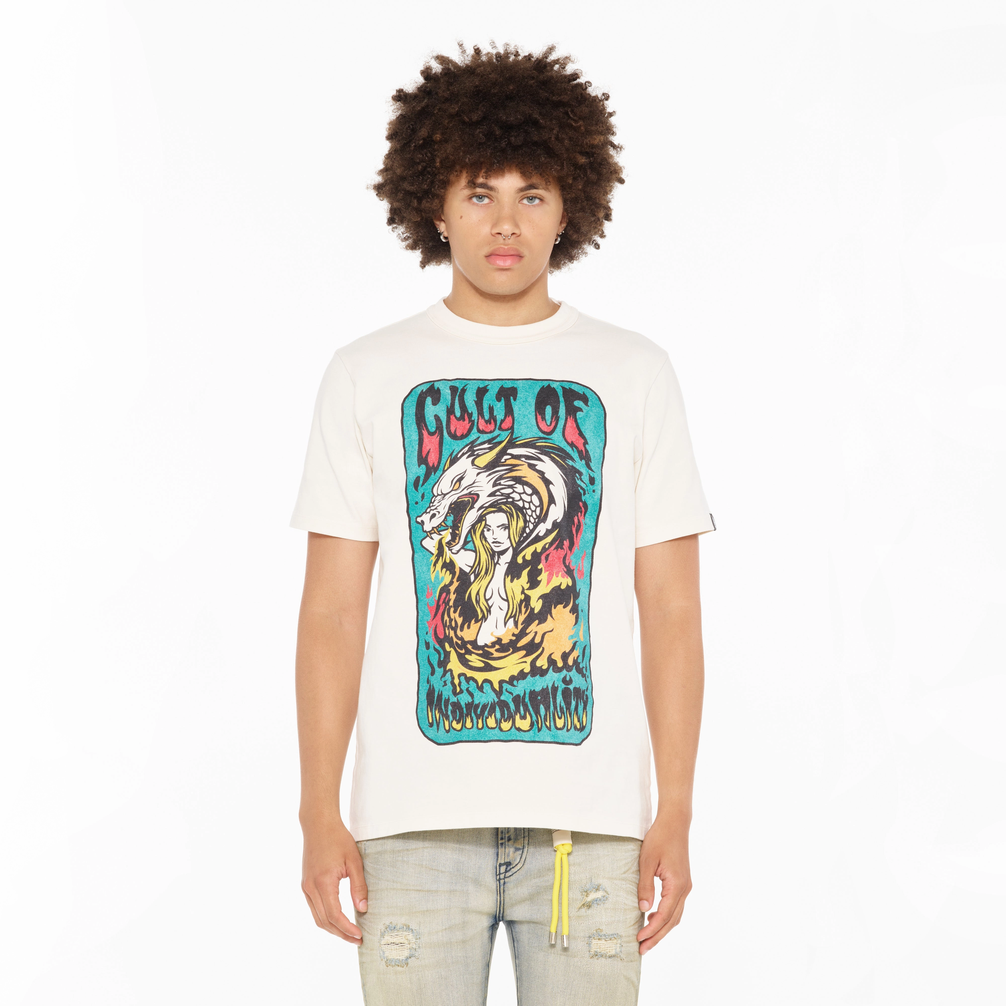 Moisture Wicking Fabric Flexible Cuff Design Cult's Heavyweight Short Sleeve Crew Neck Tee "May The Bridges" in Winter White