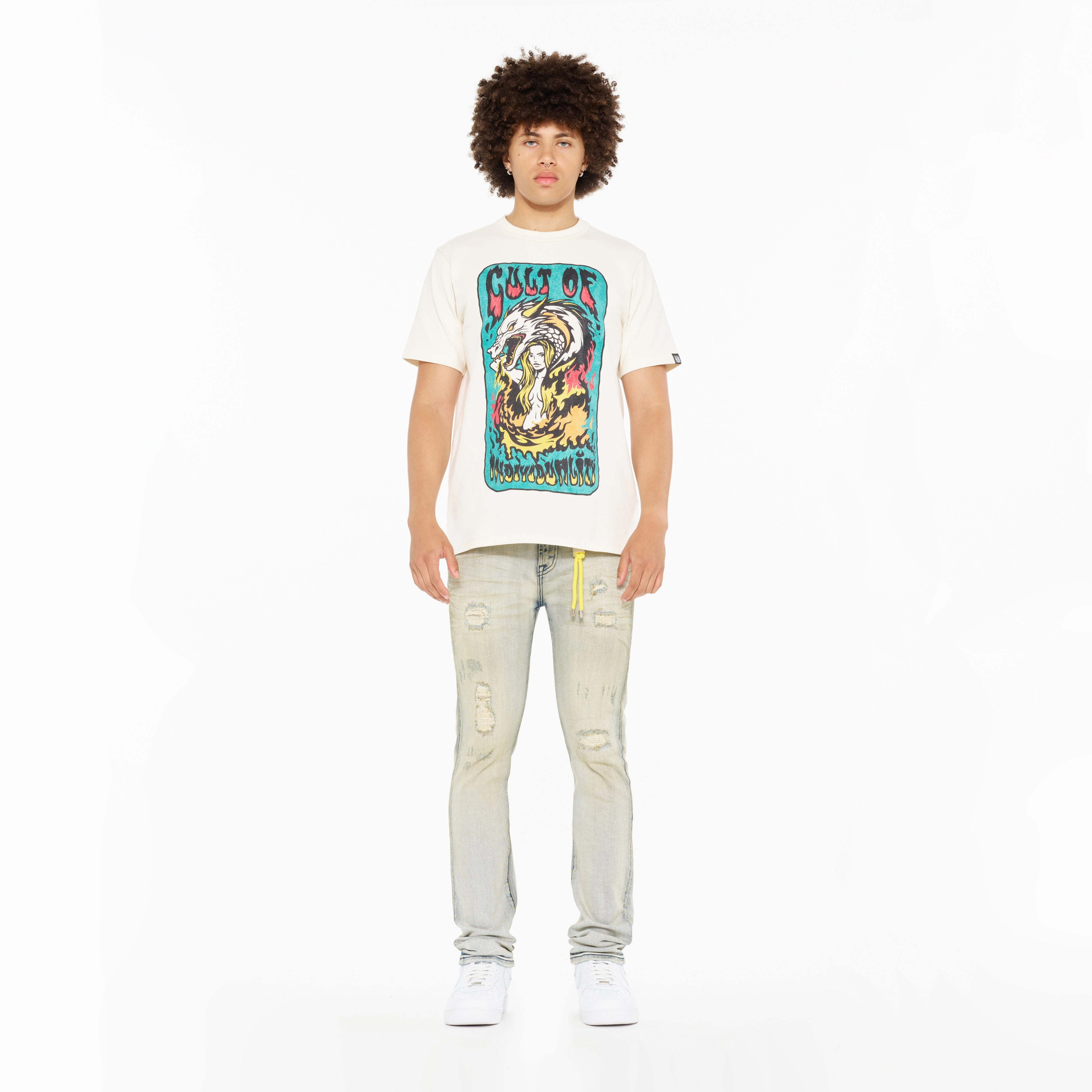 Active Style Cult's Heavyweight Short Sleeve Crew Neck Tee "May The Bridges" in Winter White