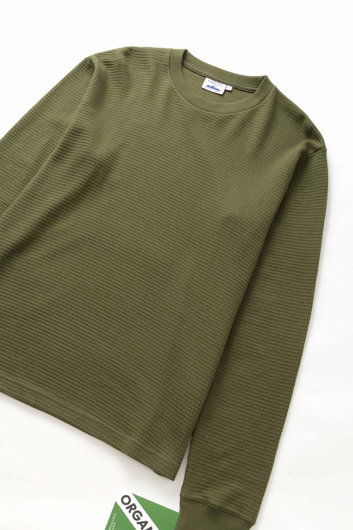 Relaxed Smart Casual Layering Wear Power Goods - Thermal Waffle Long Sleeve Tee - Olive