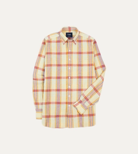 Yellow and Red Madras Check Cotton-Linen Button-Down Shirt Pocket Detailing