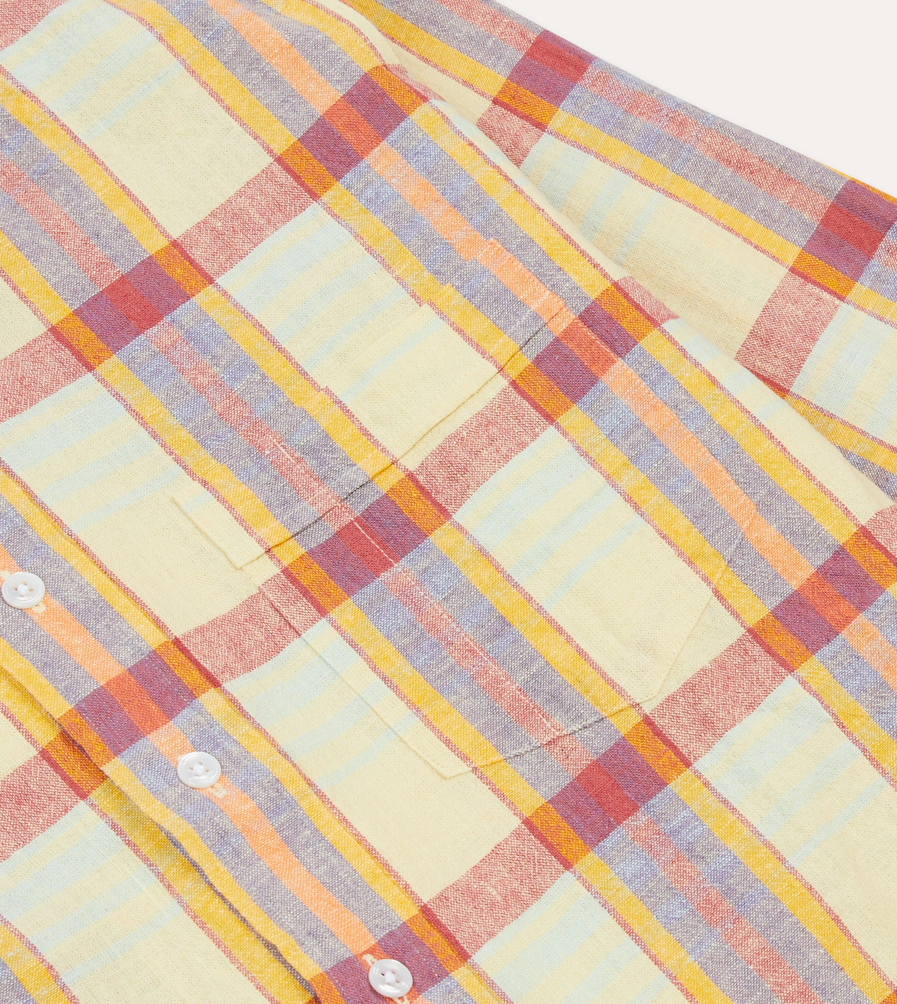 Yellow and Red Madras Check Cotton-Linen Button-Down Shirt Cool Comfort tailored look