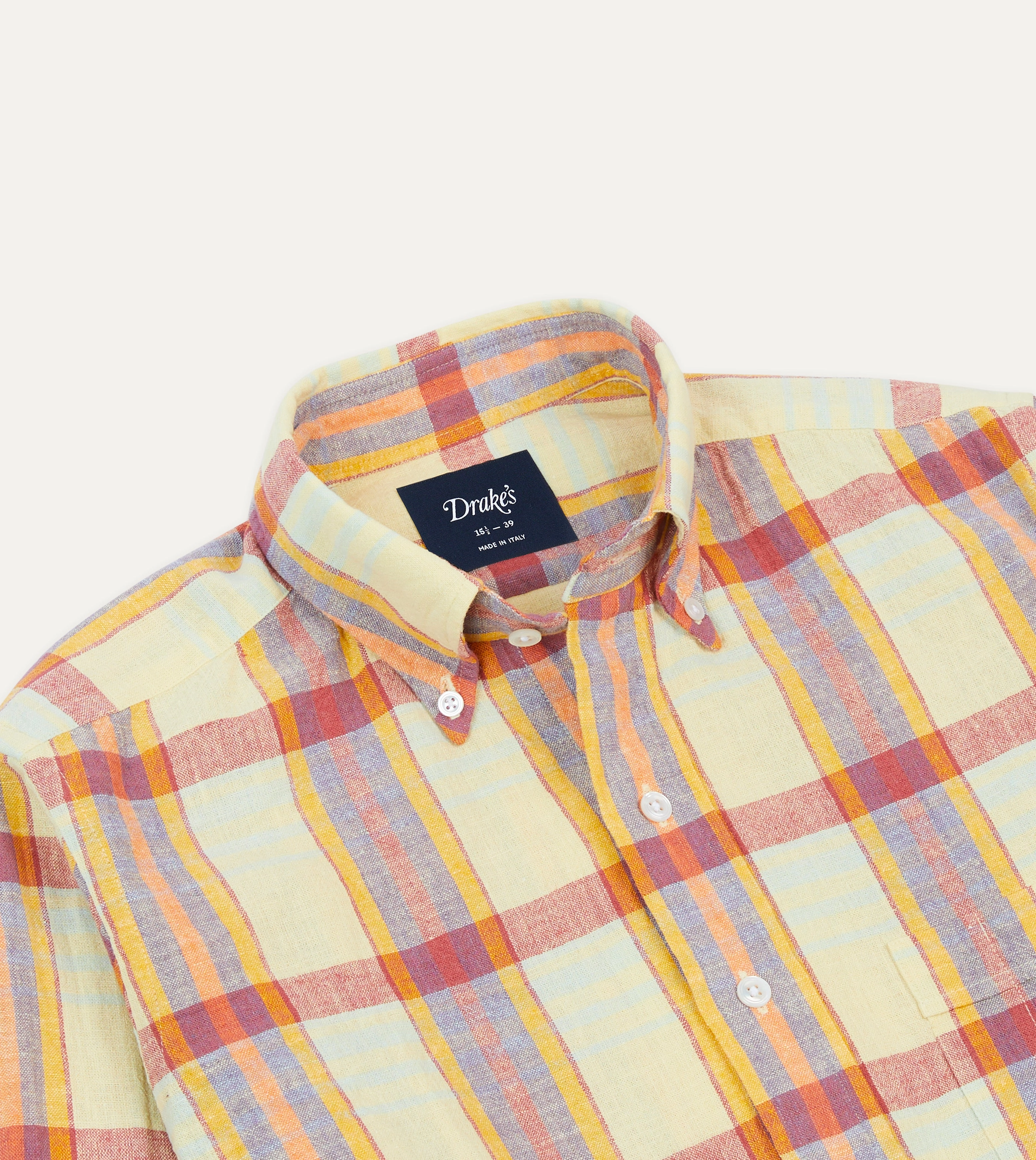 Timeless Classic Comfortable fit Yellow and Red Madras Check Cotton-Linen Button-Down Shirt