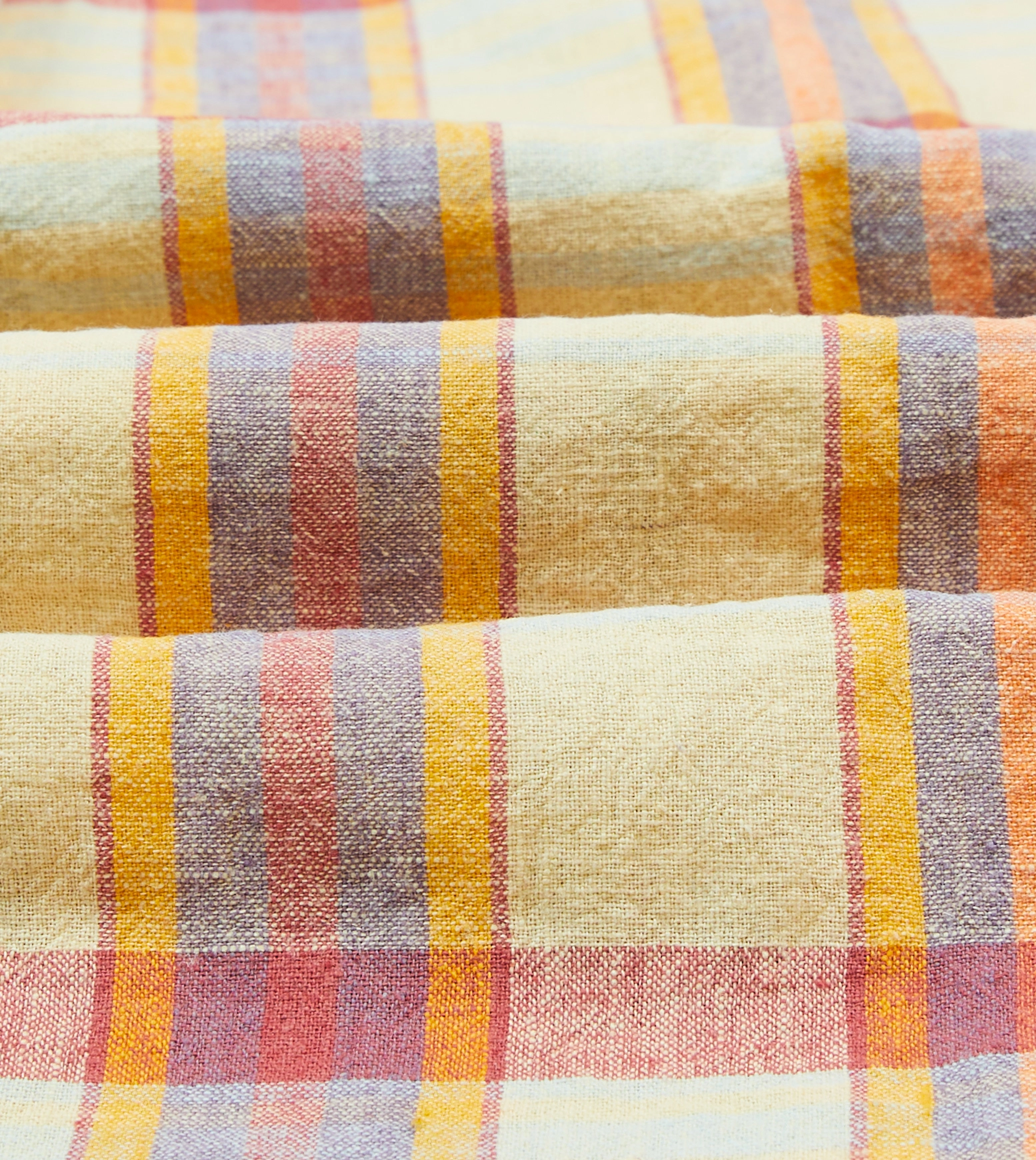 Yellow and Red Madras Check Cotton-Linen Button-Down Shirt Practical Choice