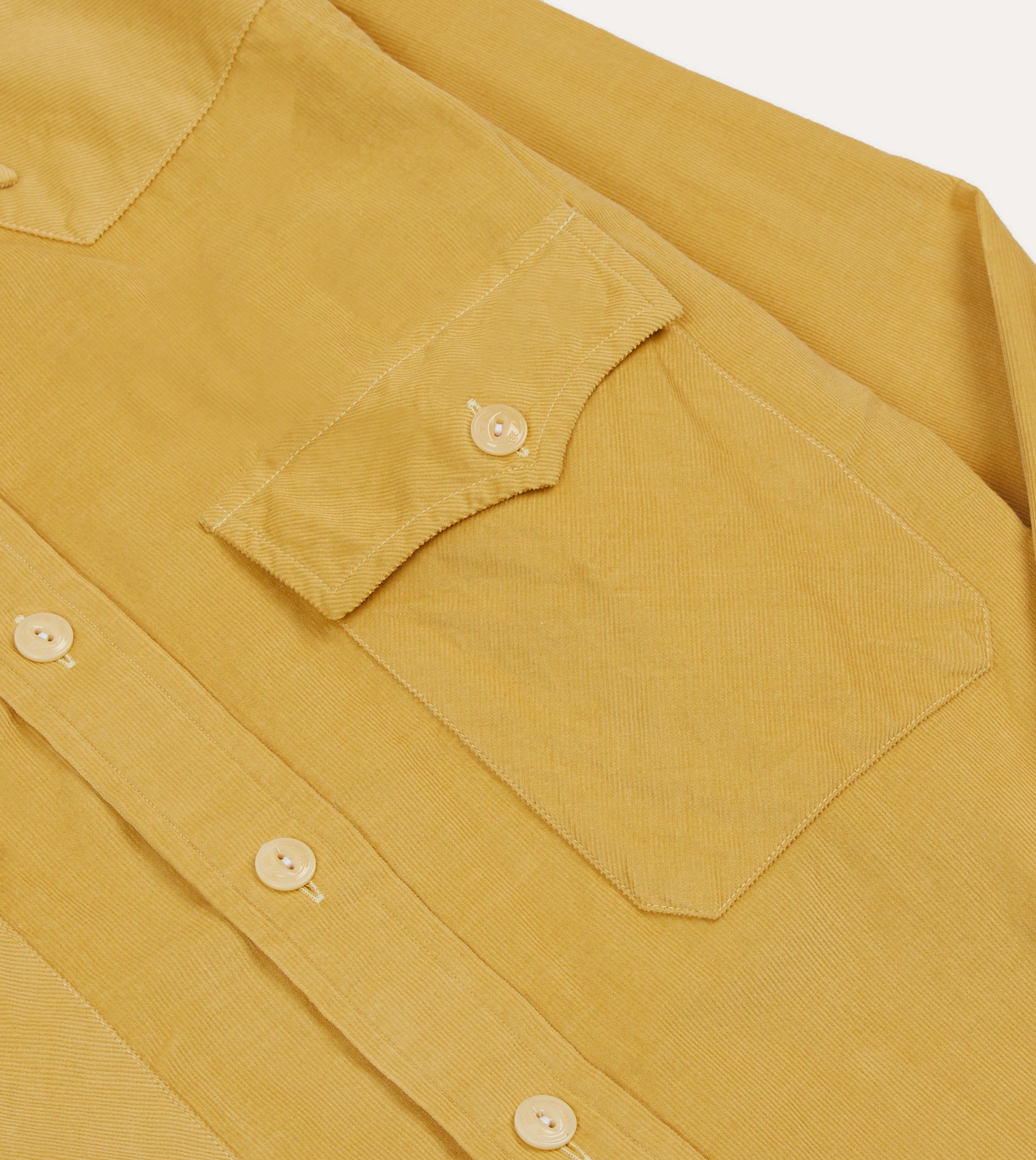 Yellow Corduroy Two-Pocket Western Shirt Reinforced Shoulders Anti Pilling Surface