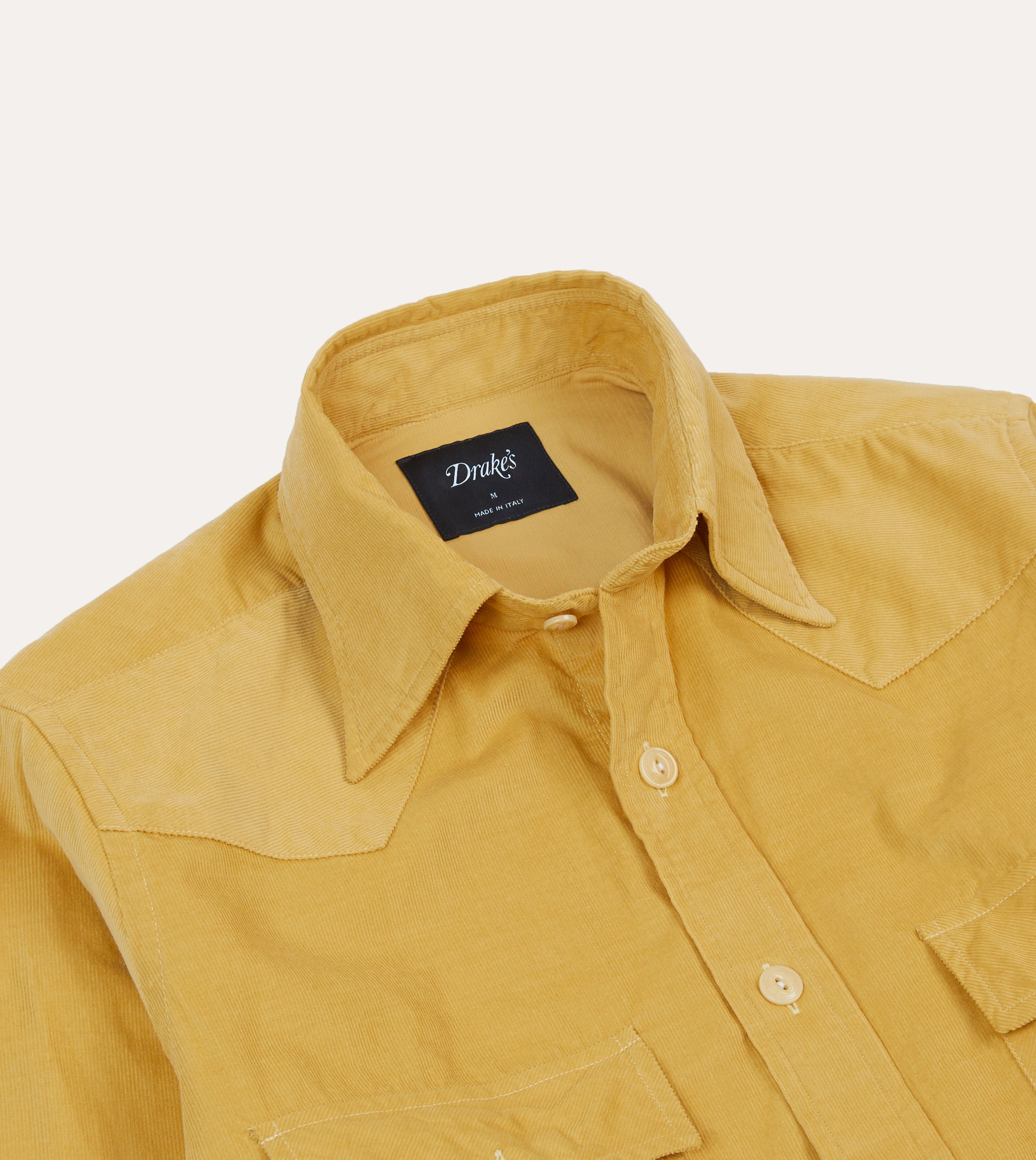 Yellow Corduroy Two-Pocket Western Shirt Layered Collar