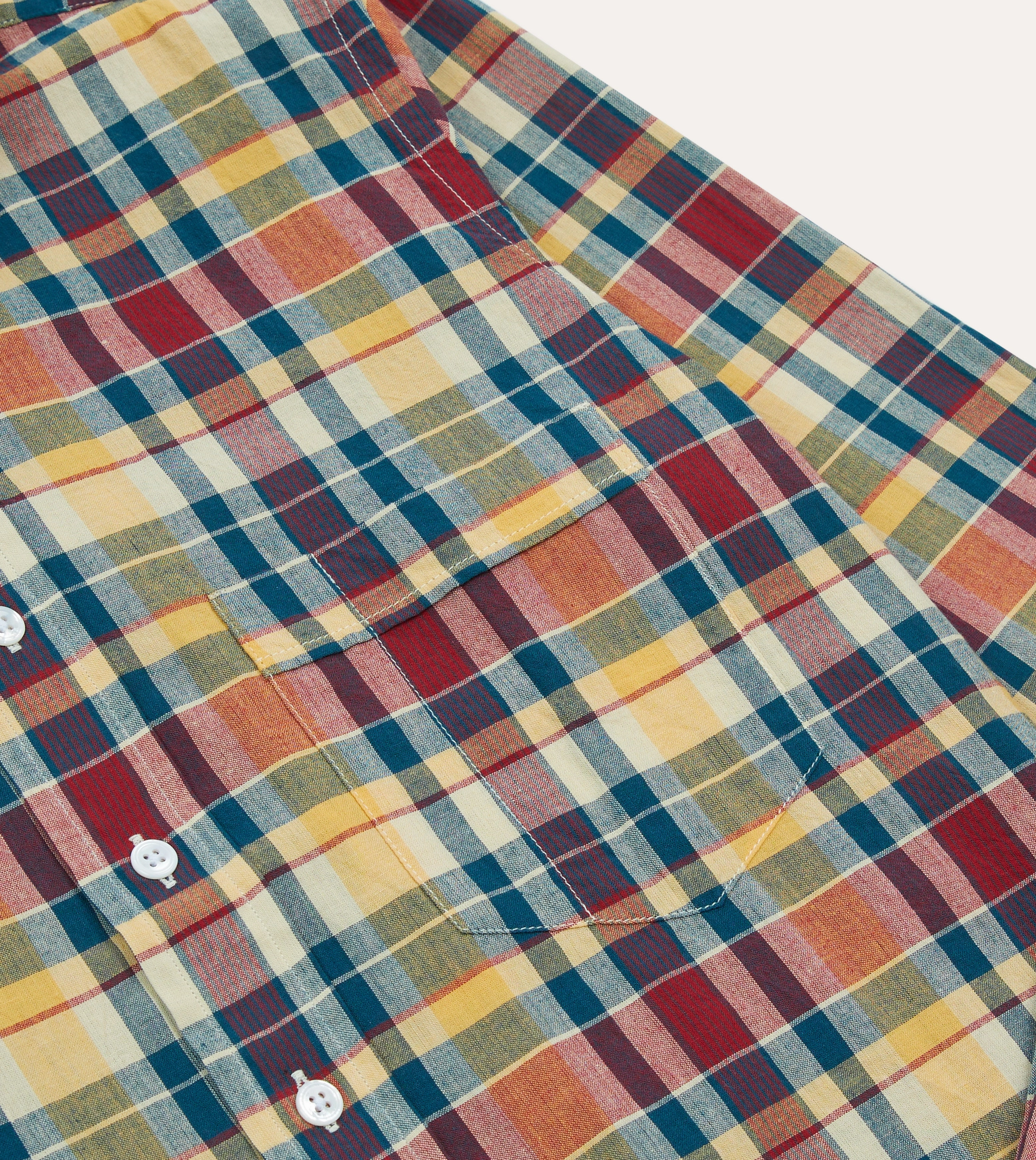 Smart Appearance Yellow, Red and Blue Madras Check Cotton Button-Down Shirt