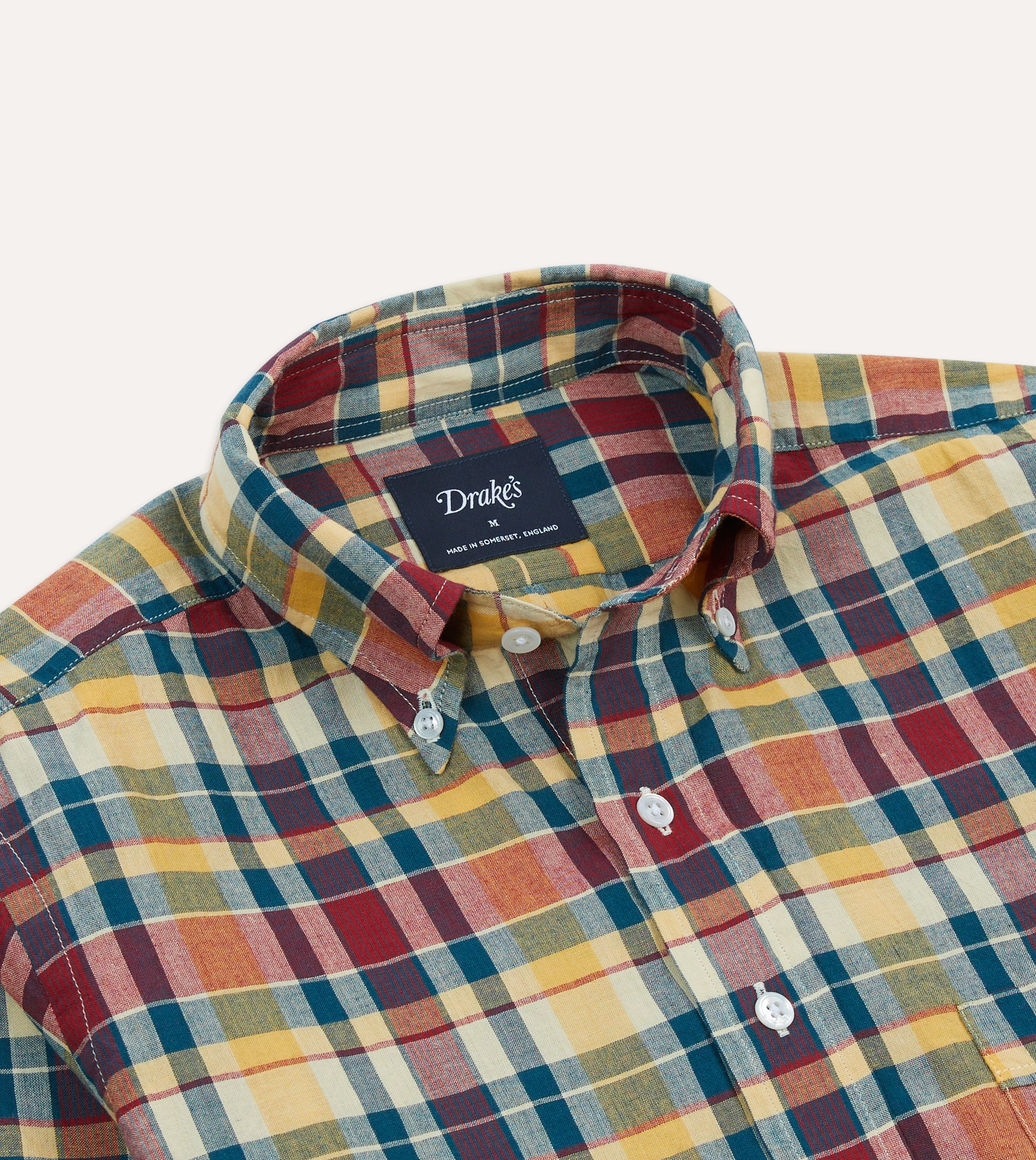 Yellow, Red and Blue Madras Check Cotton Button-Down Shirt Timeless Piece Breathable Cotton