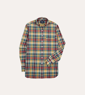 Yellow, Red and Blue Madras Check Cotton Button-Down Shirt Non Irritating Tags