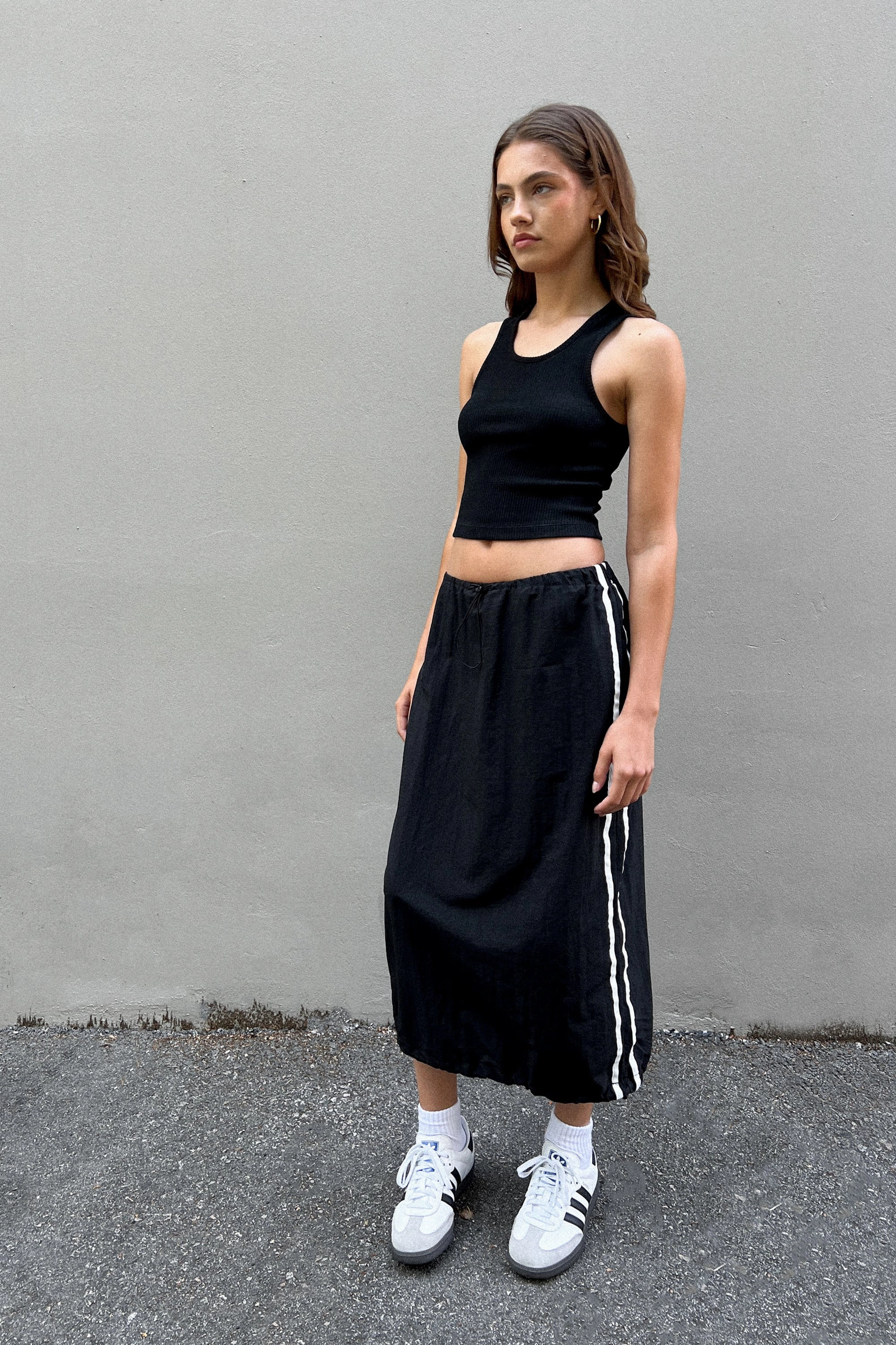 MIDI SKIRT WITH SIDE PIPING Layered Look Daily Mood